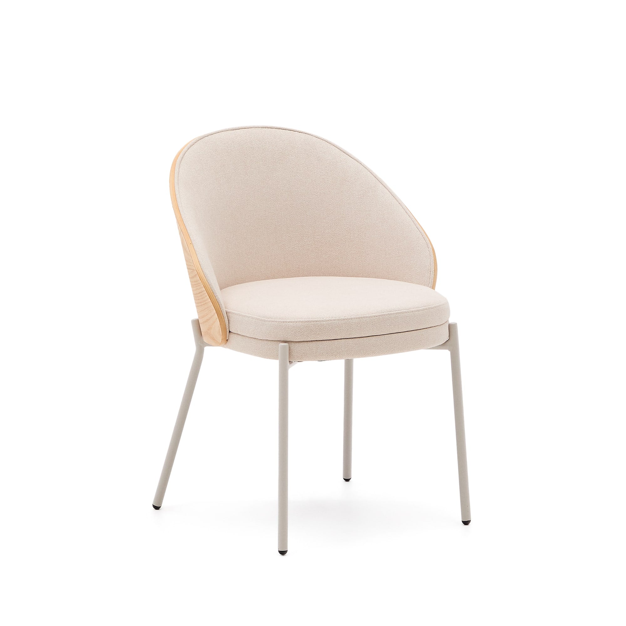 Eamy chair in beige chenille with natural finish ash veneer and beige metal