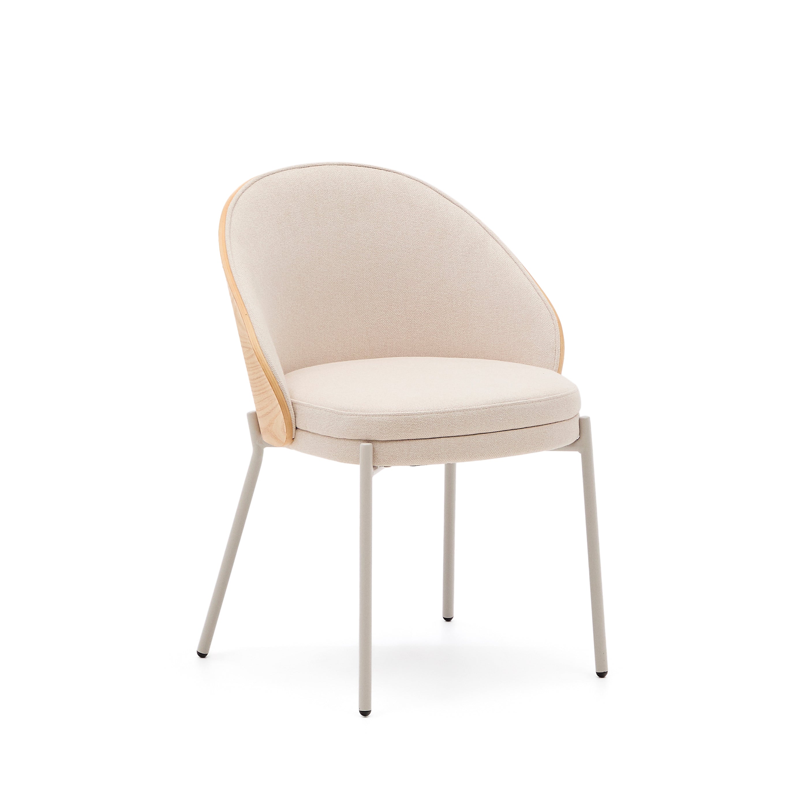 Eamy chair in beige chenille, in a natural finish ash veneer and beige metal - Product Image
