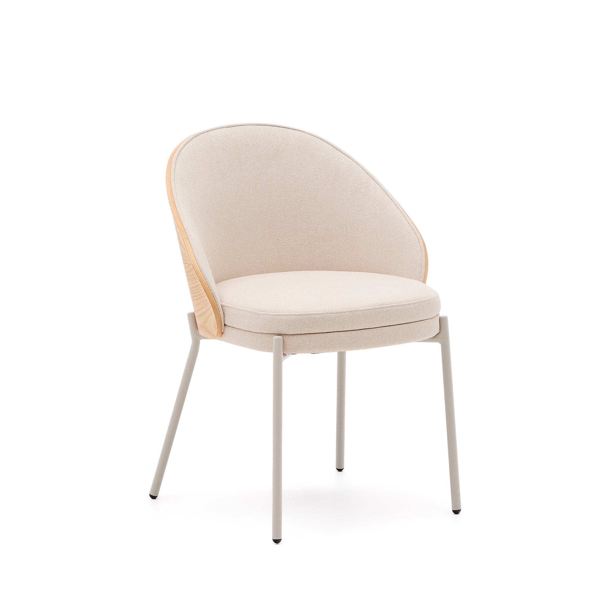 Eamy chair in beige chenille, in a natural finish ash veneer and beige metal - Product Image