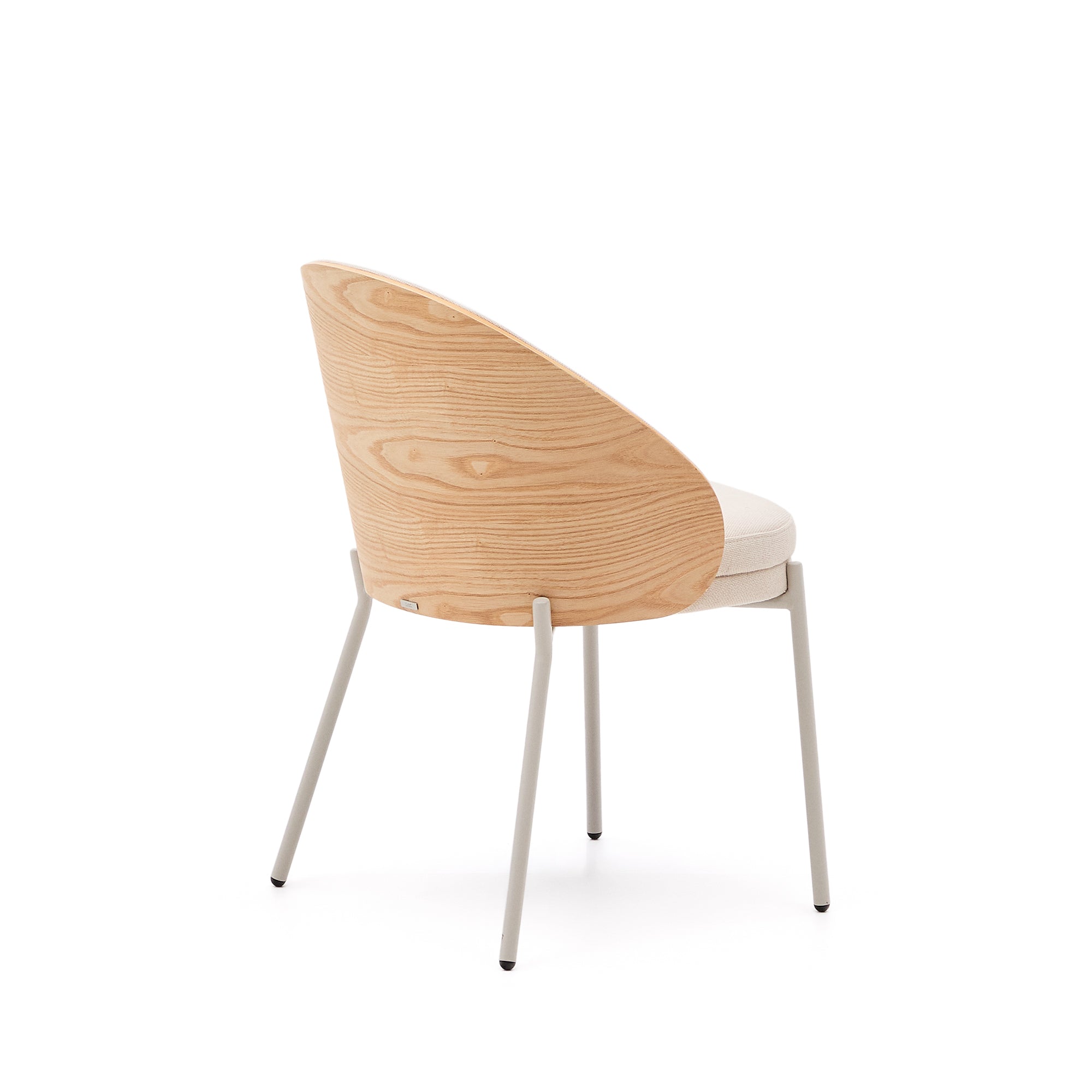 Eamy chair in beige chenille, in a natural finish ash veneer and beige metal - Product Image
