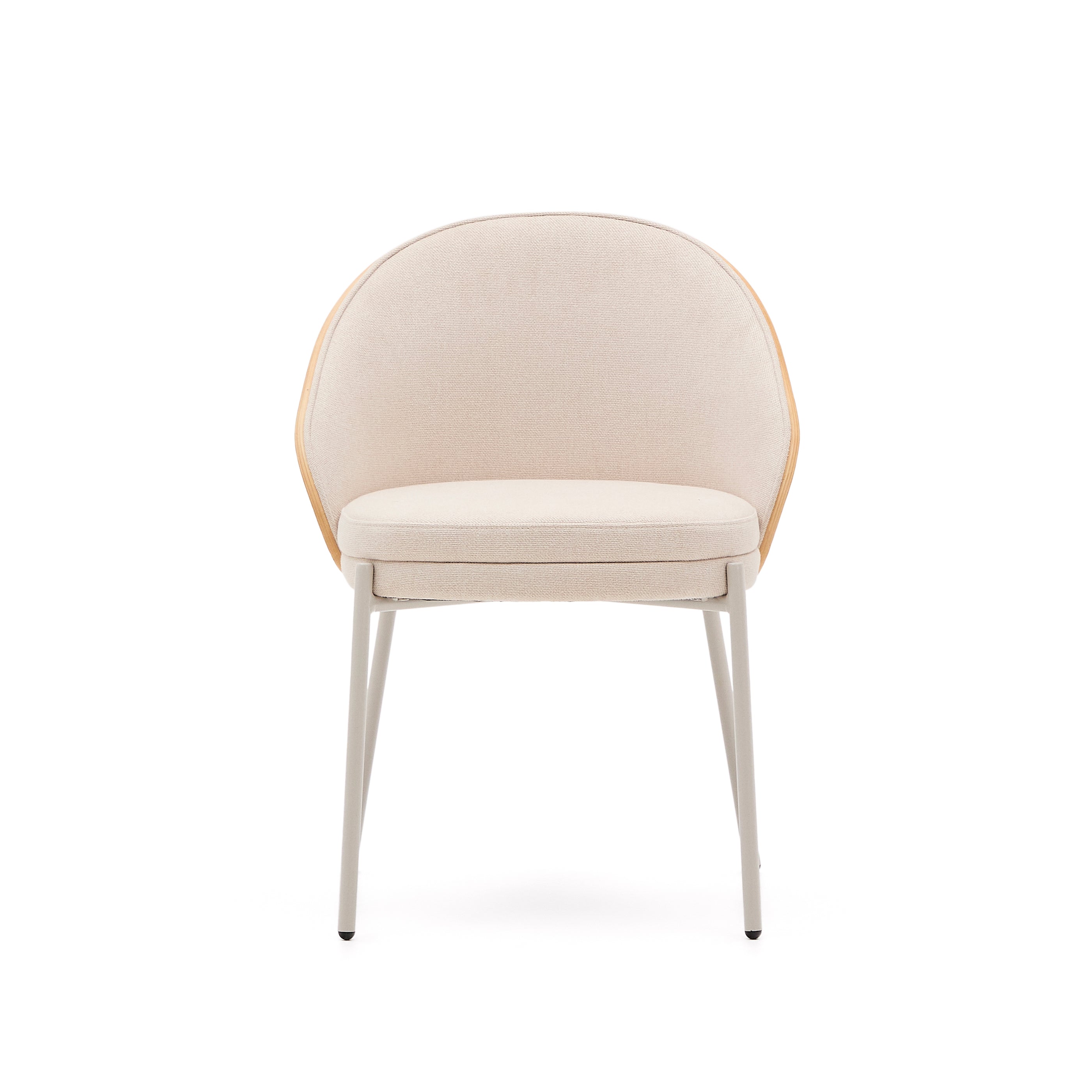Eamy chair in beige chenille, in a natural finish ash veneer and beige metal - Product Image