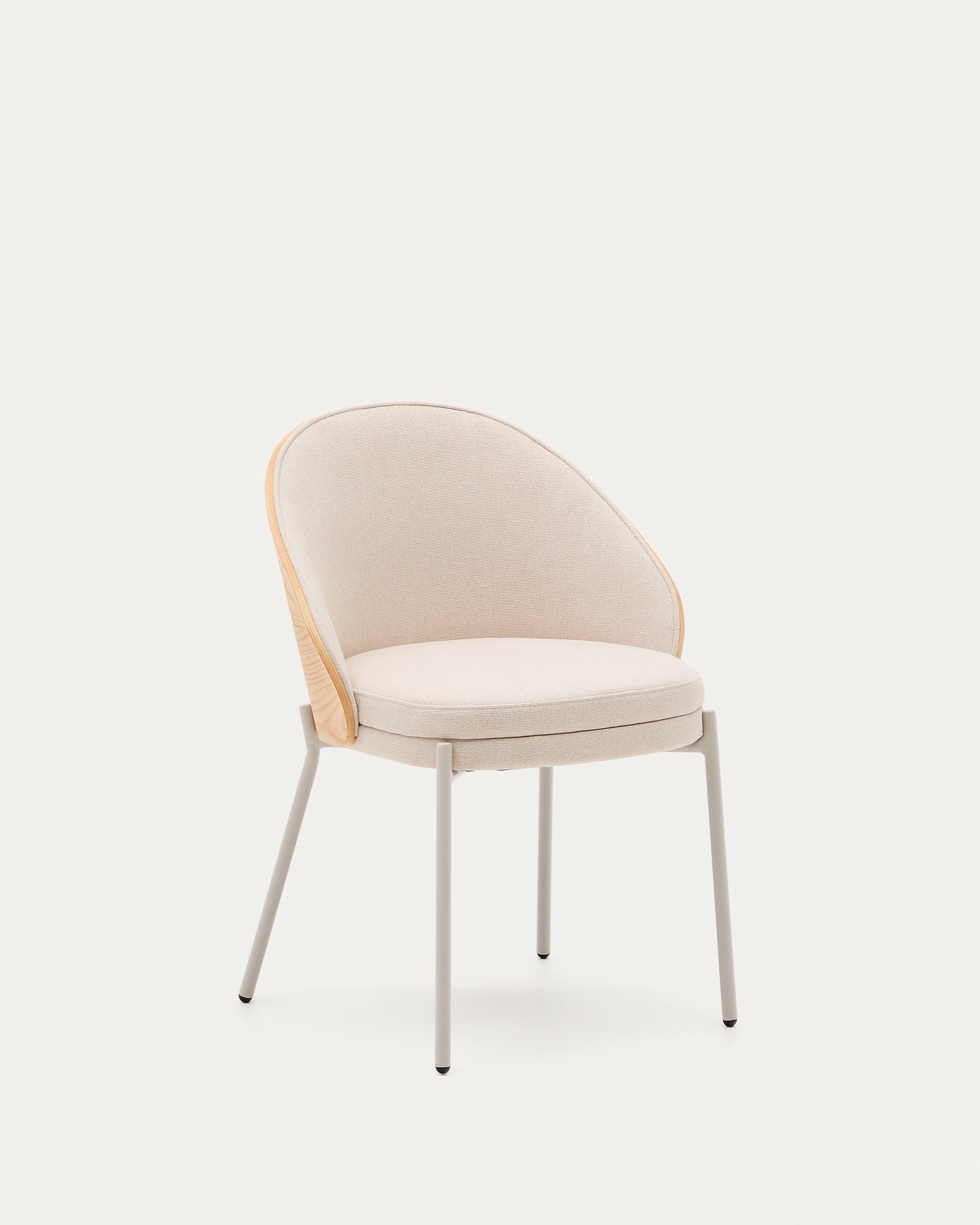Eamy chair in beige chenille, in a natural finish ash veneer and beige metal - Product View