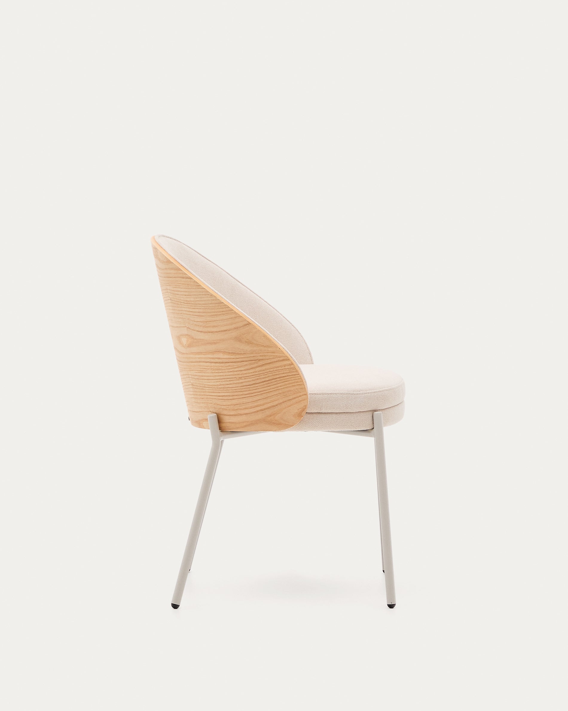 Eamy chair in beige chenille, in a natural finish ash veneer and beige metal - Product View