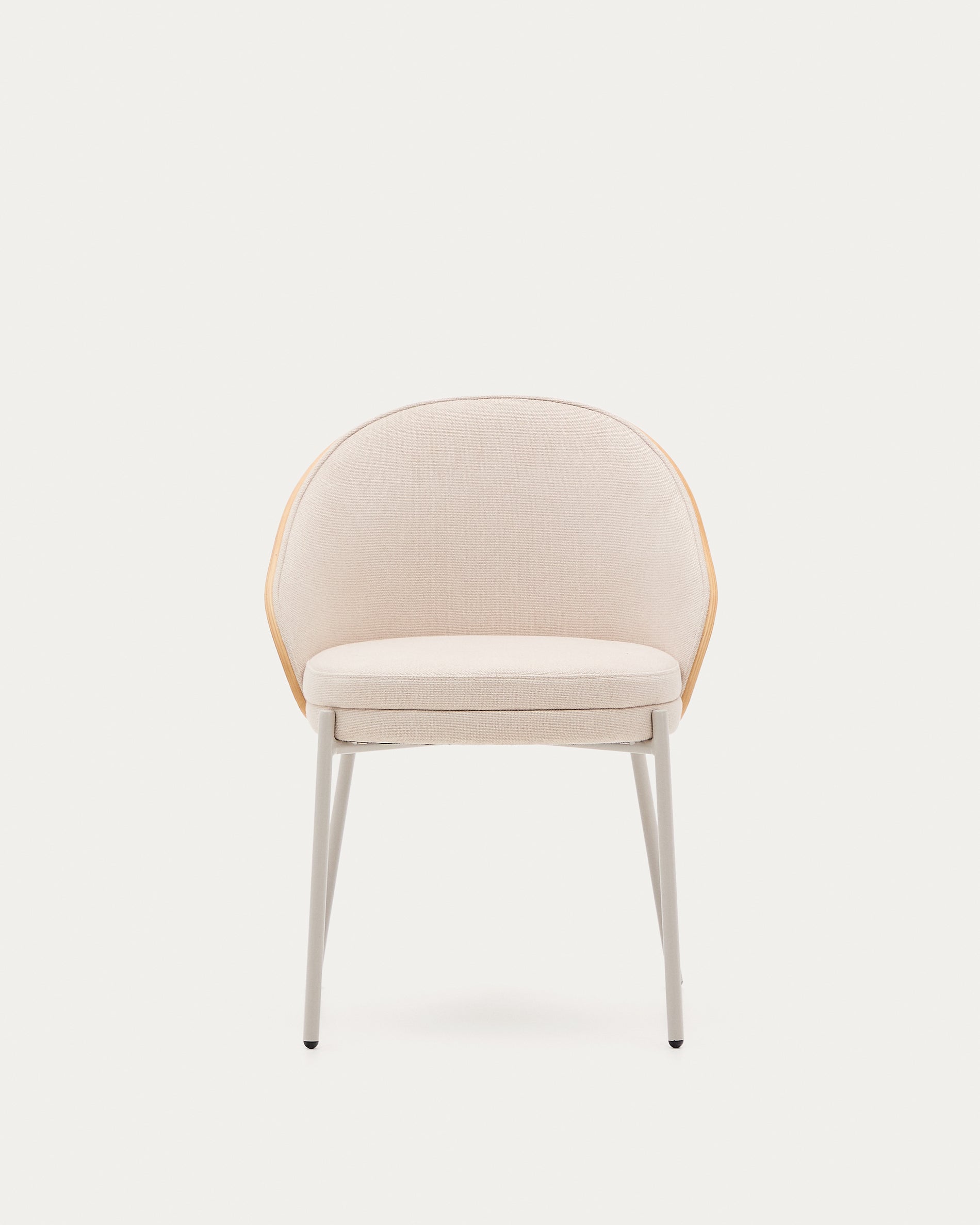 Eamy chair in beige chenille, in a natural finish ash veneer and beige metal - Product View