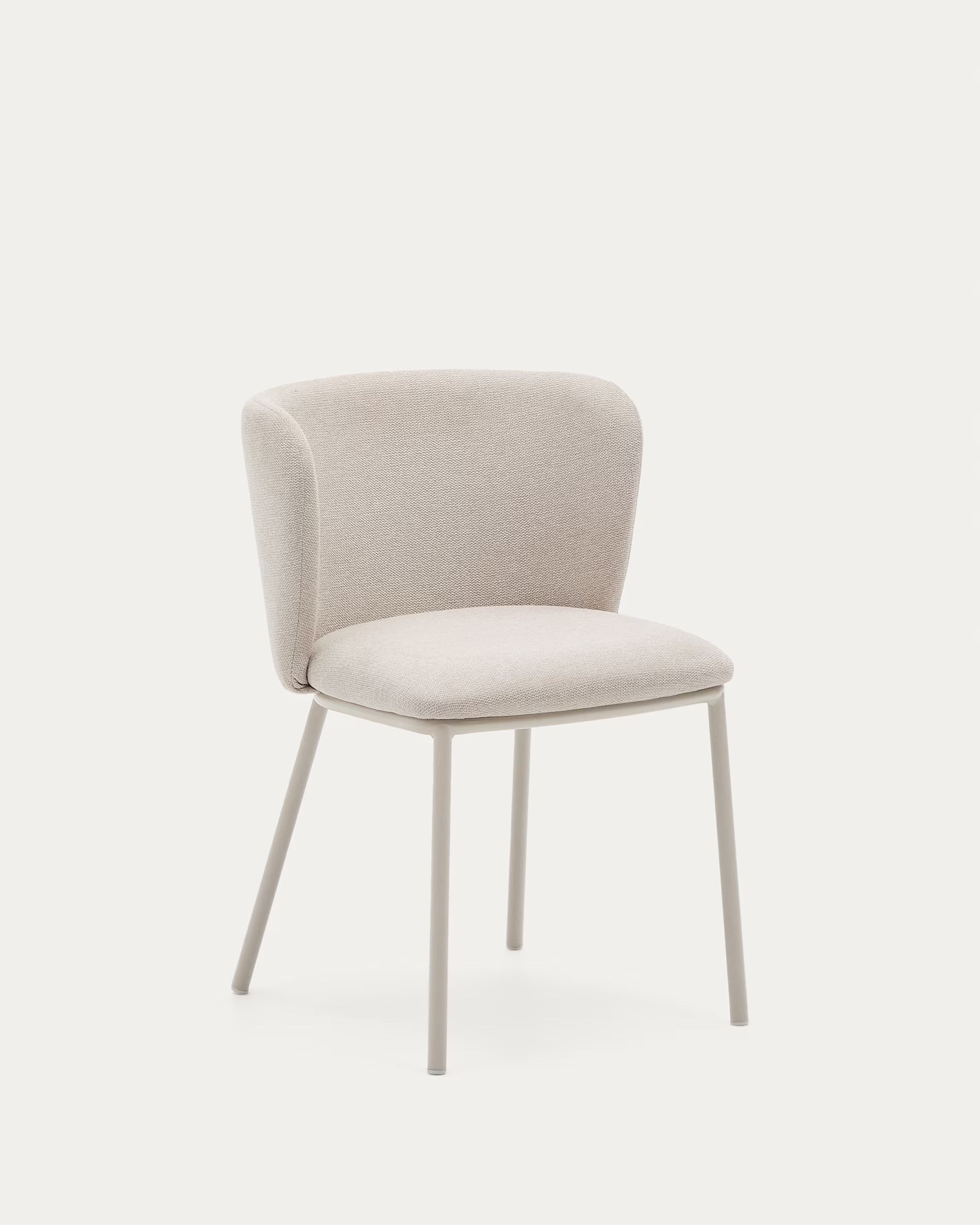 Ciselia chair with beige burlap fabric and beige steel structure, FSC Mix Credit certified.