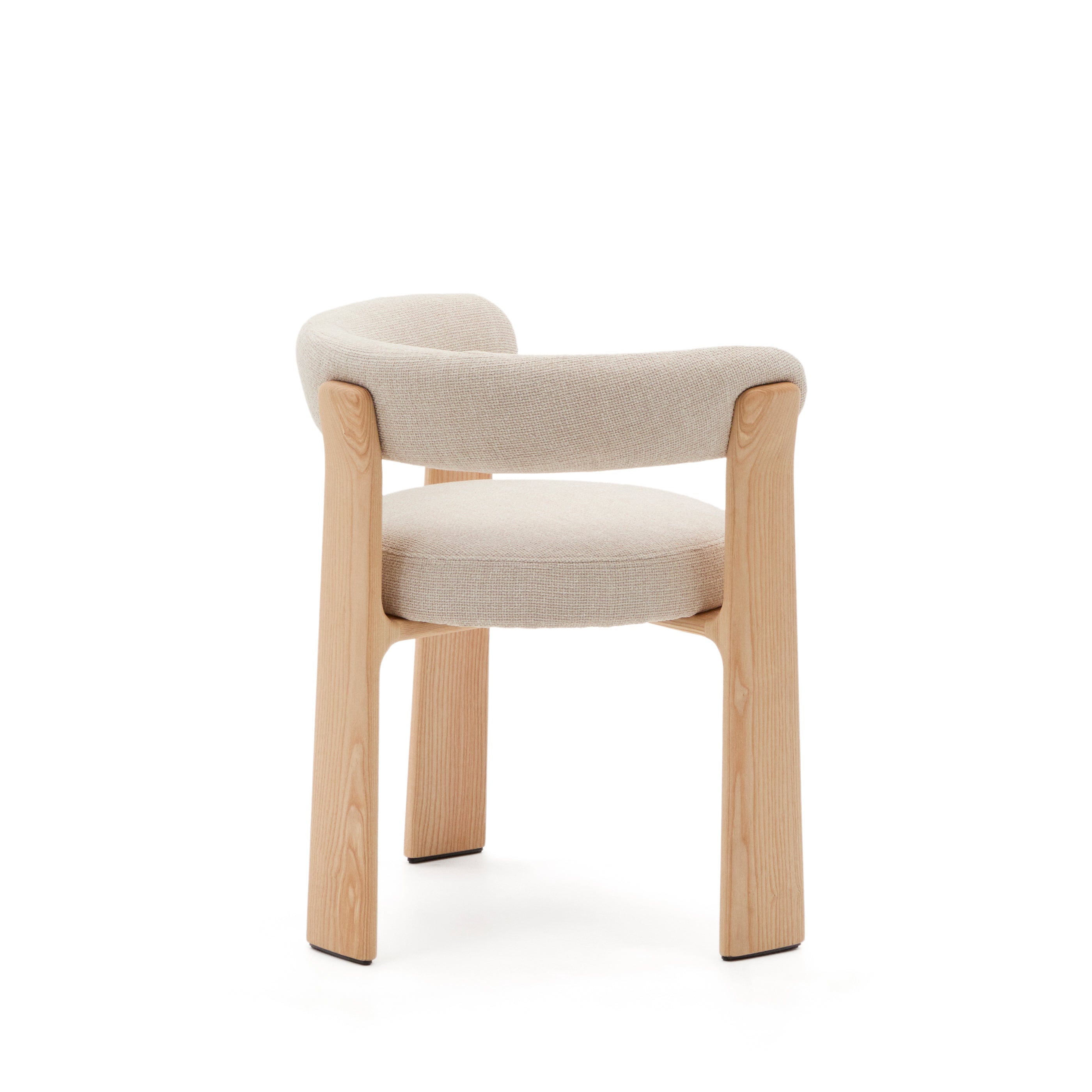 Granite 3-legged chair in beige chenille and solid ash wood in a natural tone finish FSC 100% - Product Image