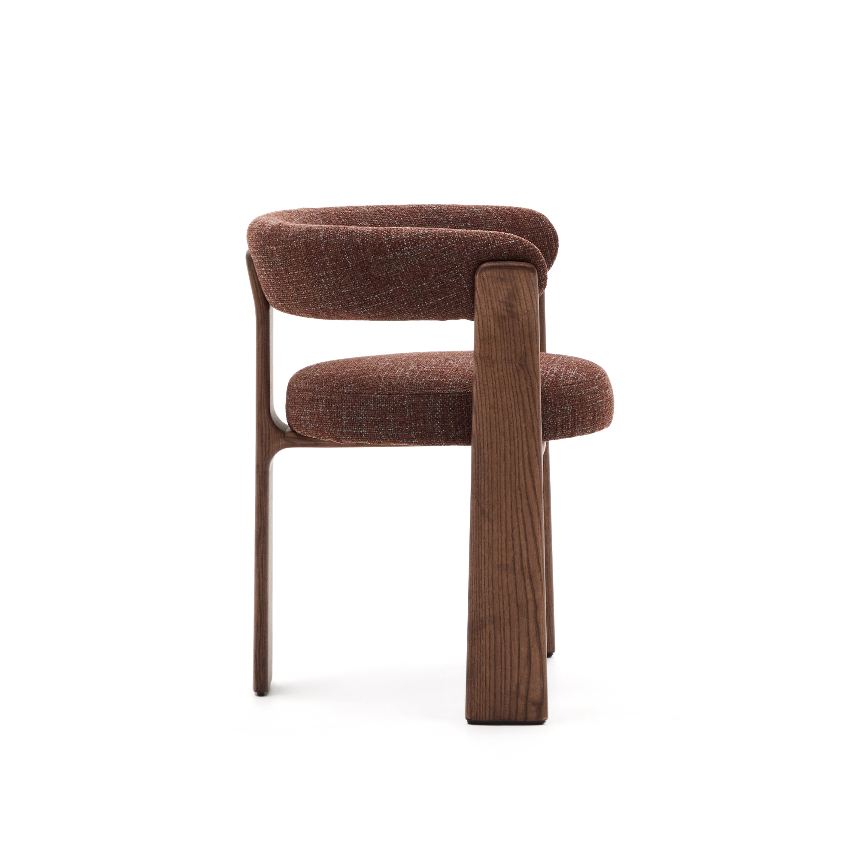 Granite 3-legged chair in brown chenille and with solid ash wood in a walnut finish FSC 100% - Product Image