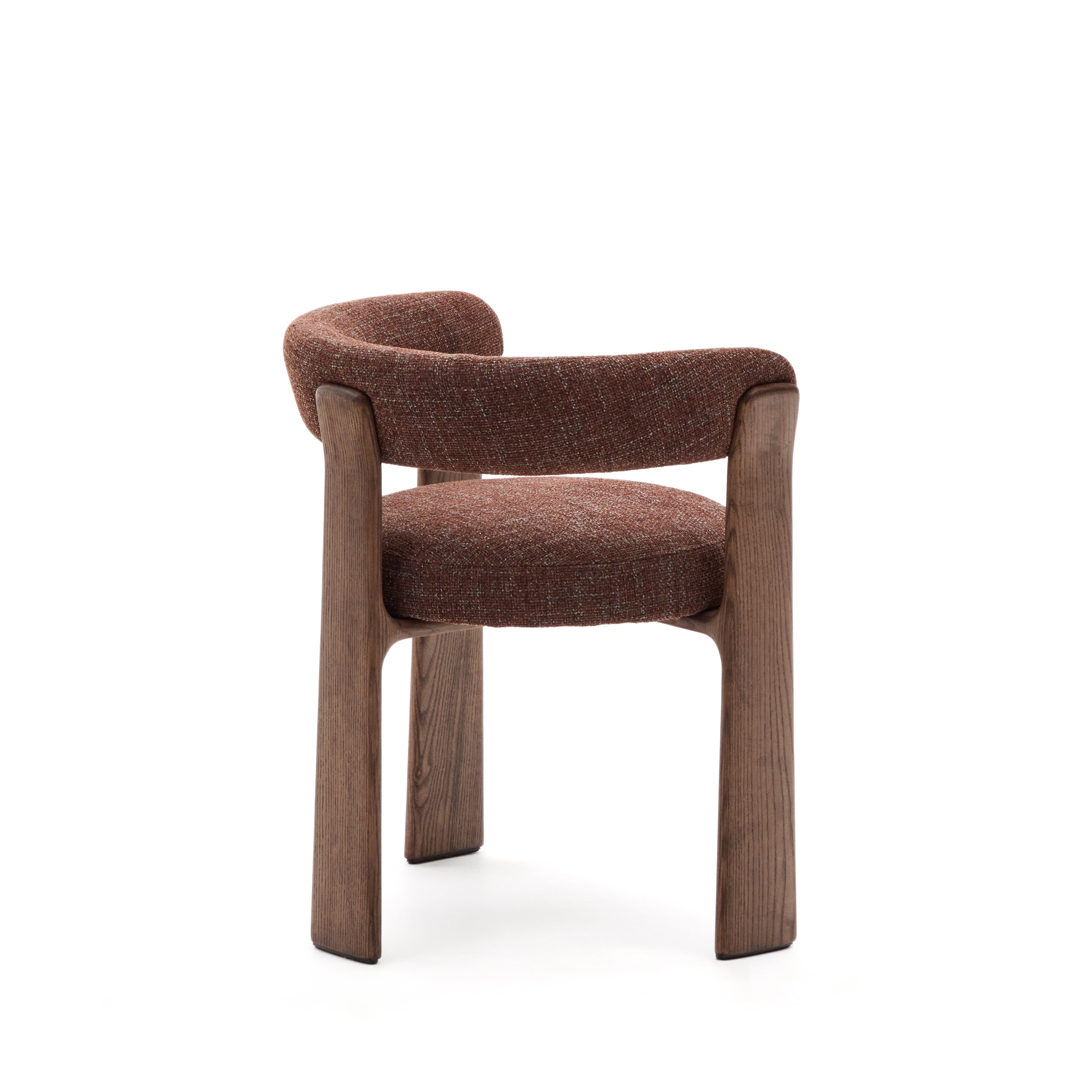 Granite 3-legged chair in brown chenille and with solid ash wood in a walnut finish FSC 100% - Product Image