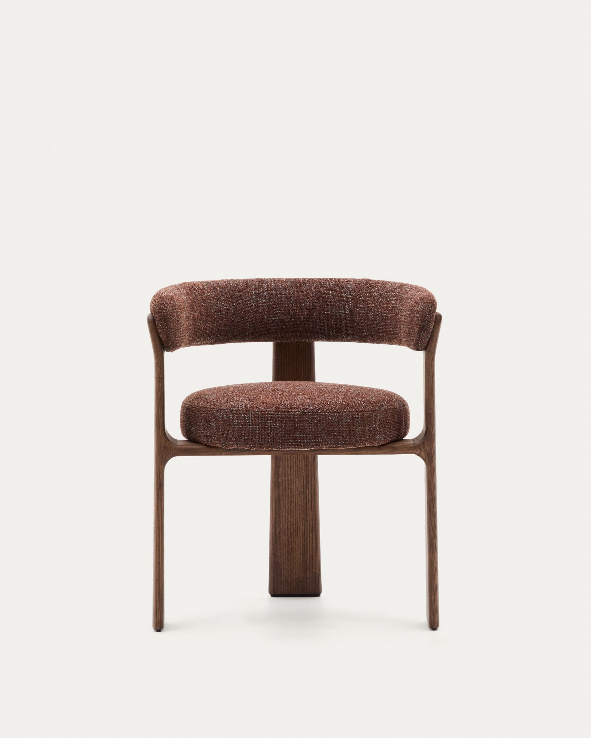 Granite three-legged chair in brown chenille and solid ash wood with walnut finish, FSC 100%