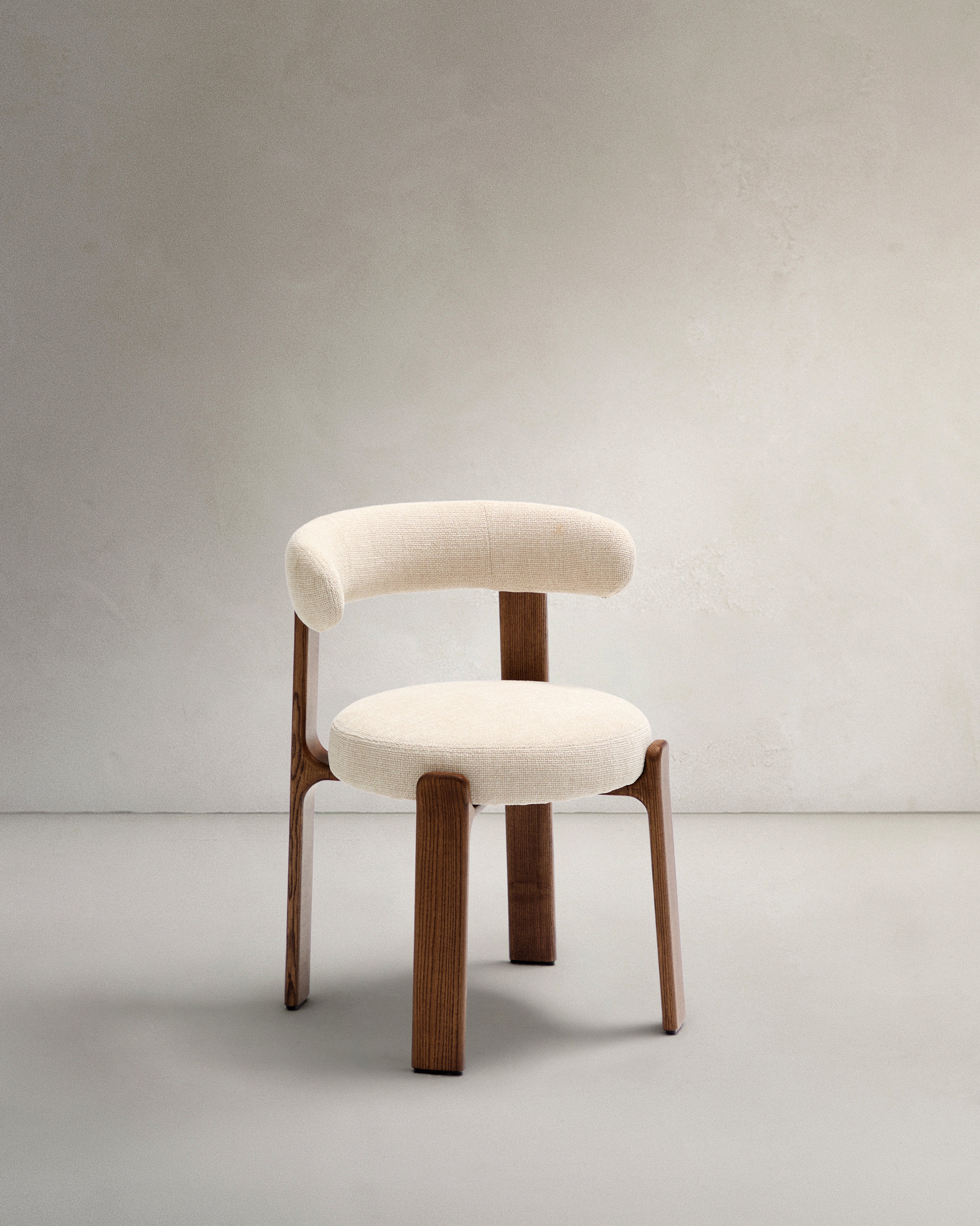 Granite fire-retardant chair in beige chenille and solid ash wood with walnut-coloured finish FSC 100% - Product Image