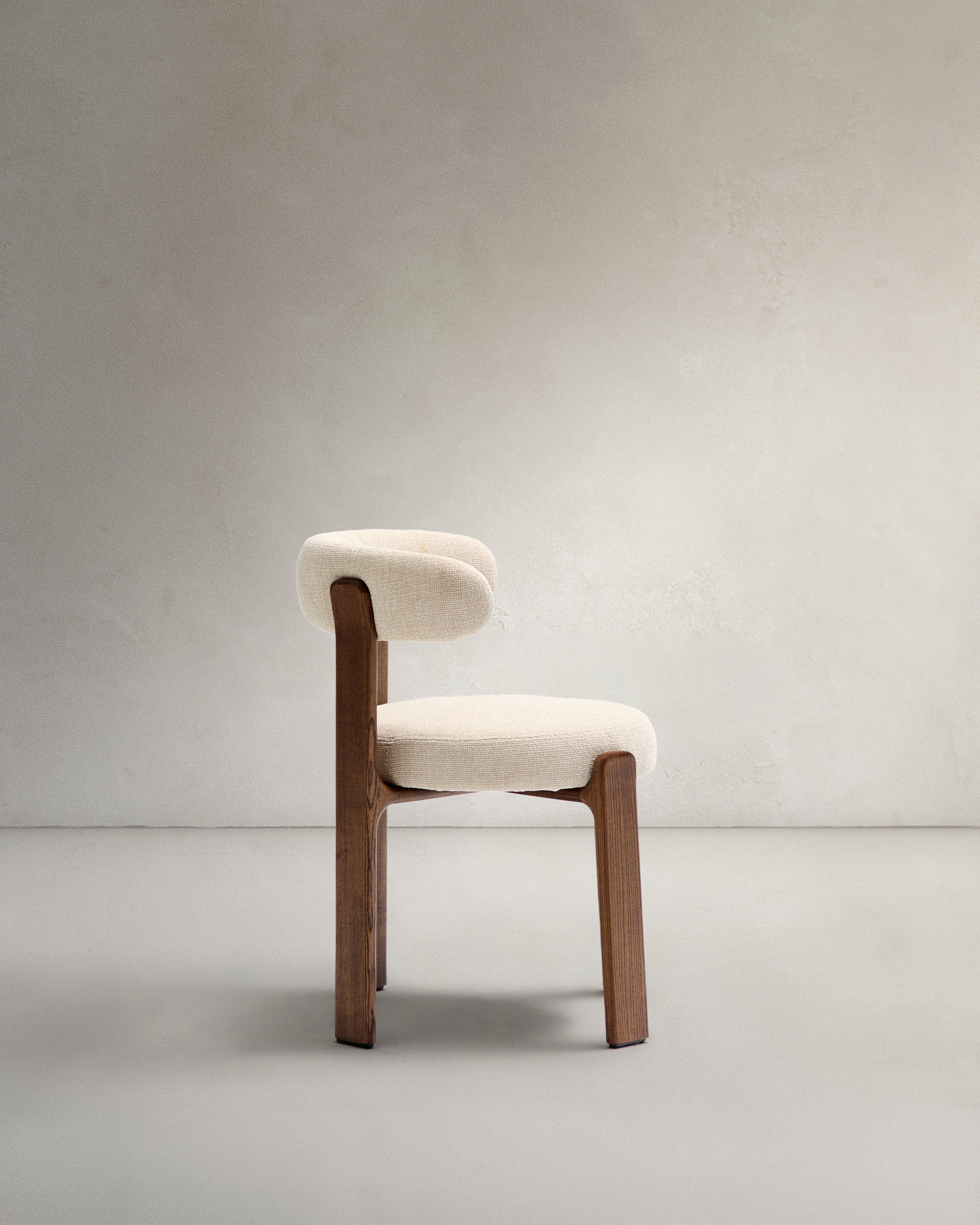 Granite fire-retardant chair in beige chenille and solid ash wood with walnut-coloured finish FSC 100% - Product Image