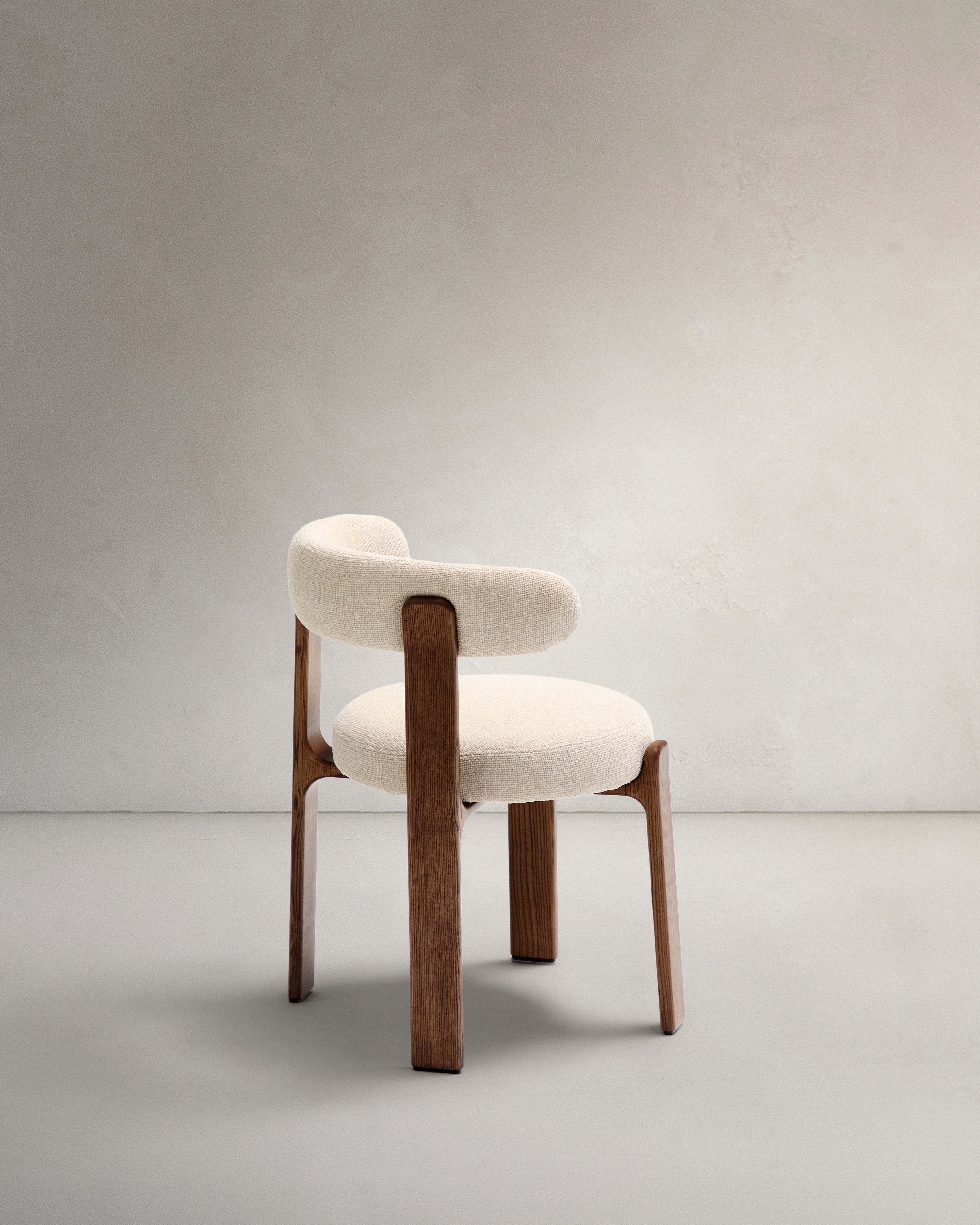 Granite fire-retardant chair in beige chenille and solid ash wood with walnut-coloured finish FSC 100% - Product Image