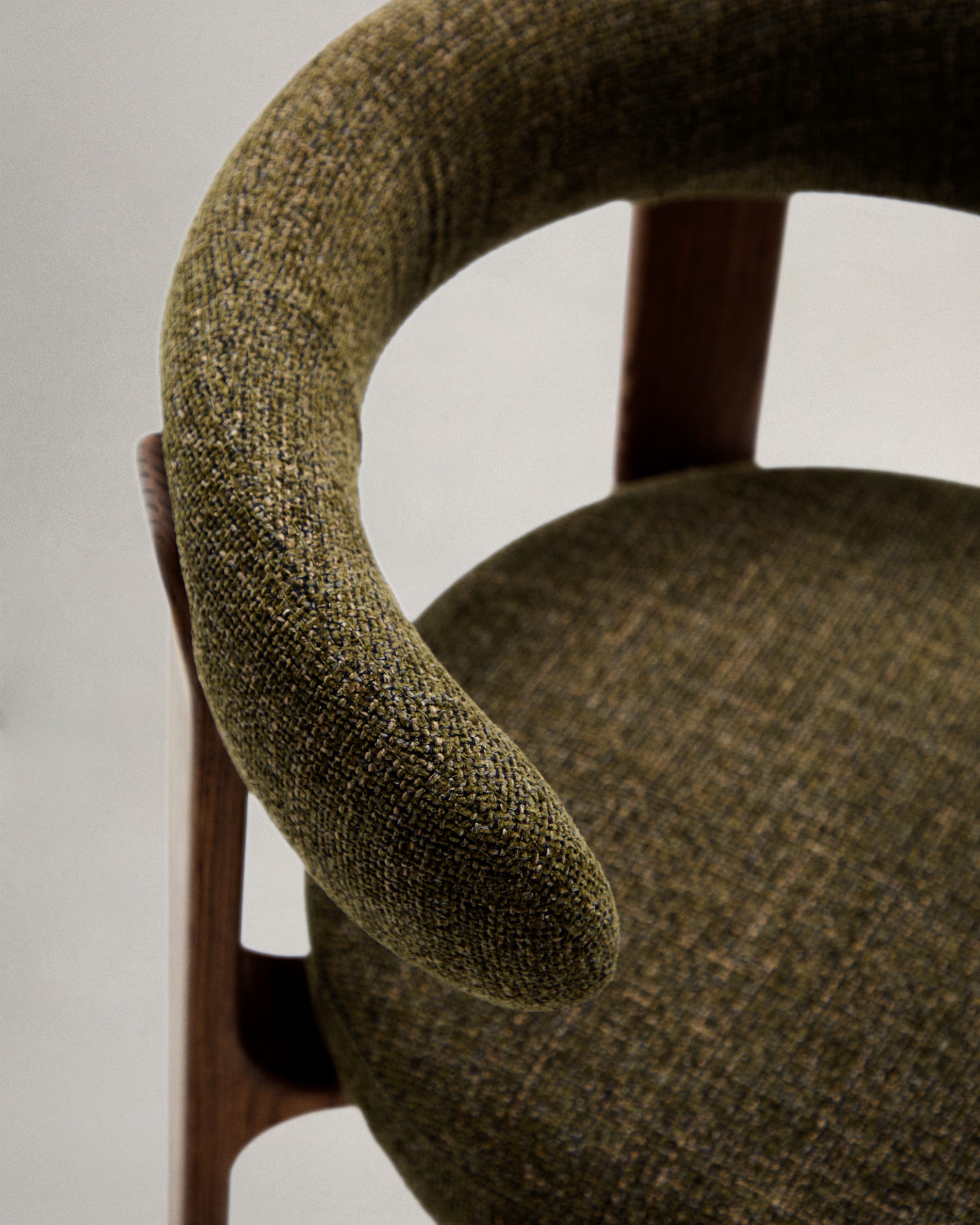 Granite chair with green upholstery and solid ash wood with walnut finish, FSC 100%