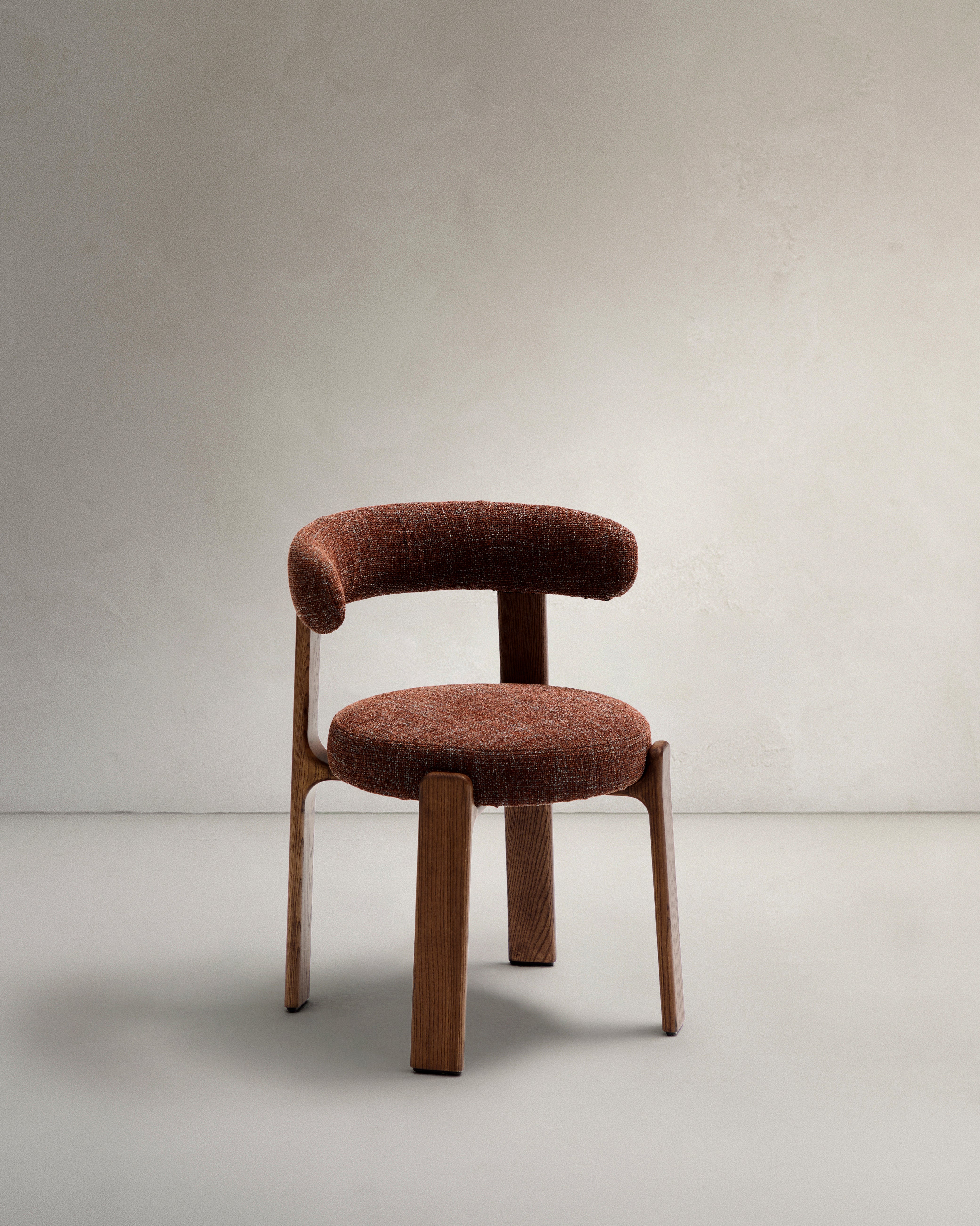 Granite fire-retardant chair in brown chenille and solid ash wood with walnut-coloured finish FSC 100% - Product Image