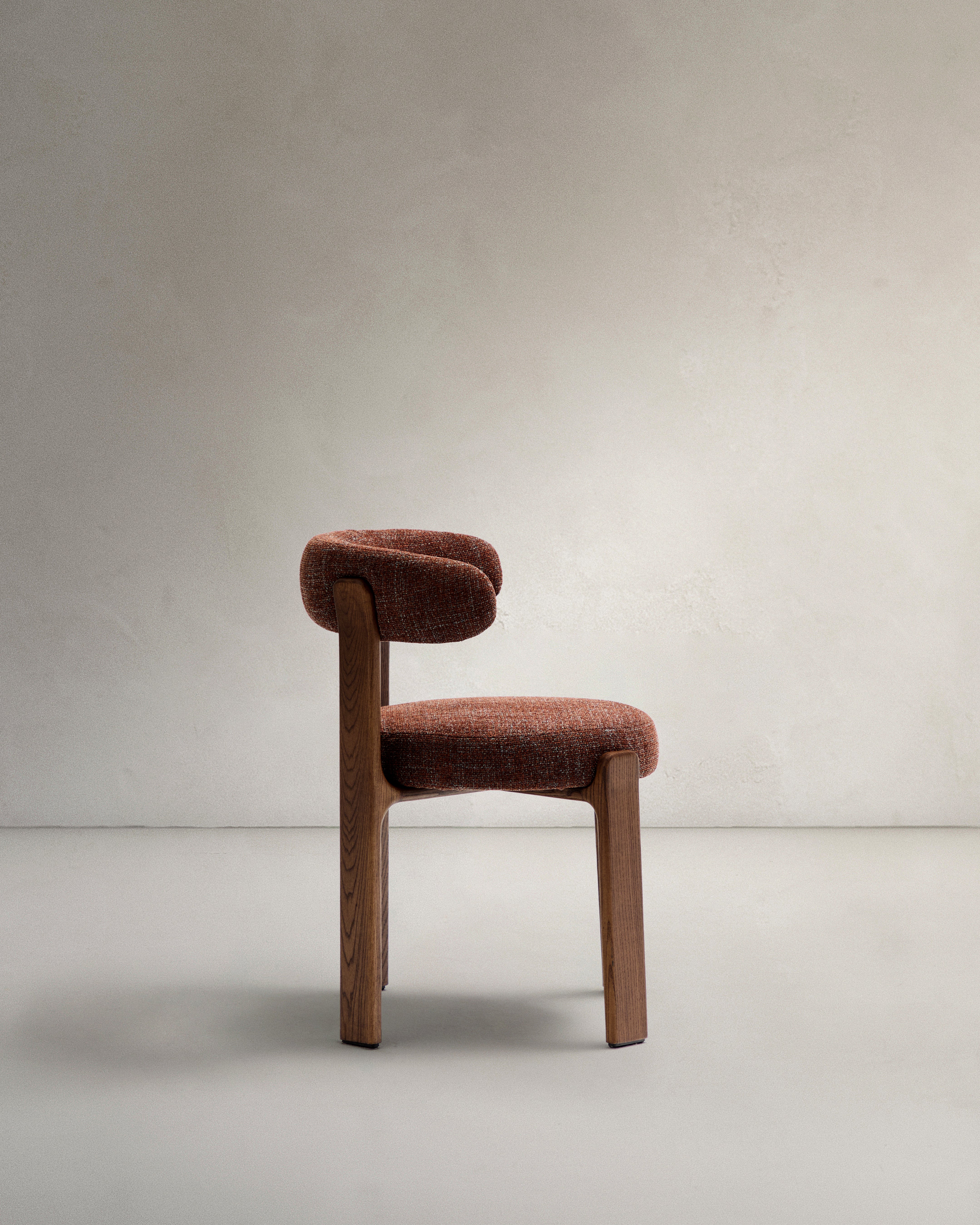 Granite fire-retardant chair in brown chenille and solid ash wood with walnut-coloured finish FSC 100% - Product Image