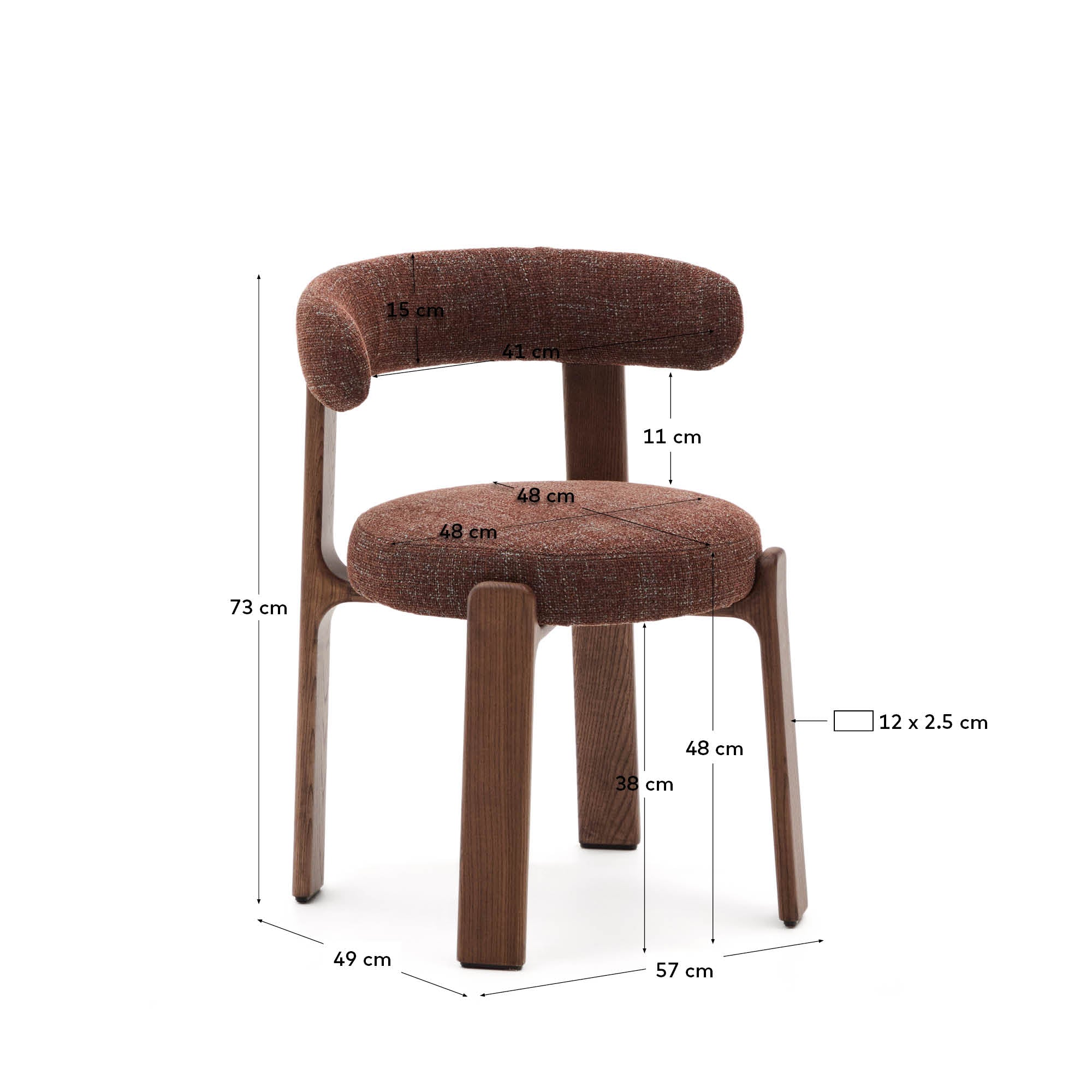 Granite fire-retardant chair in brown chenille and solid ash wood with walnut-coloured finish FSC 100% - Measurements