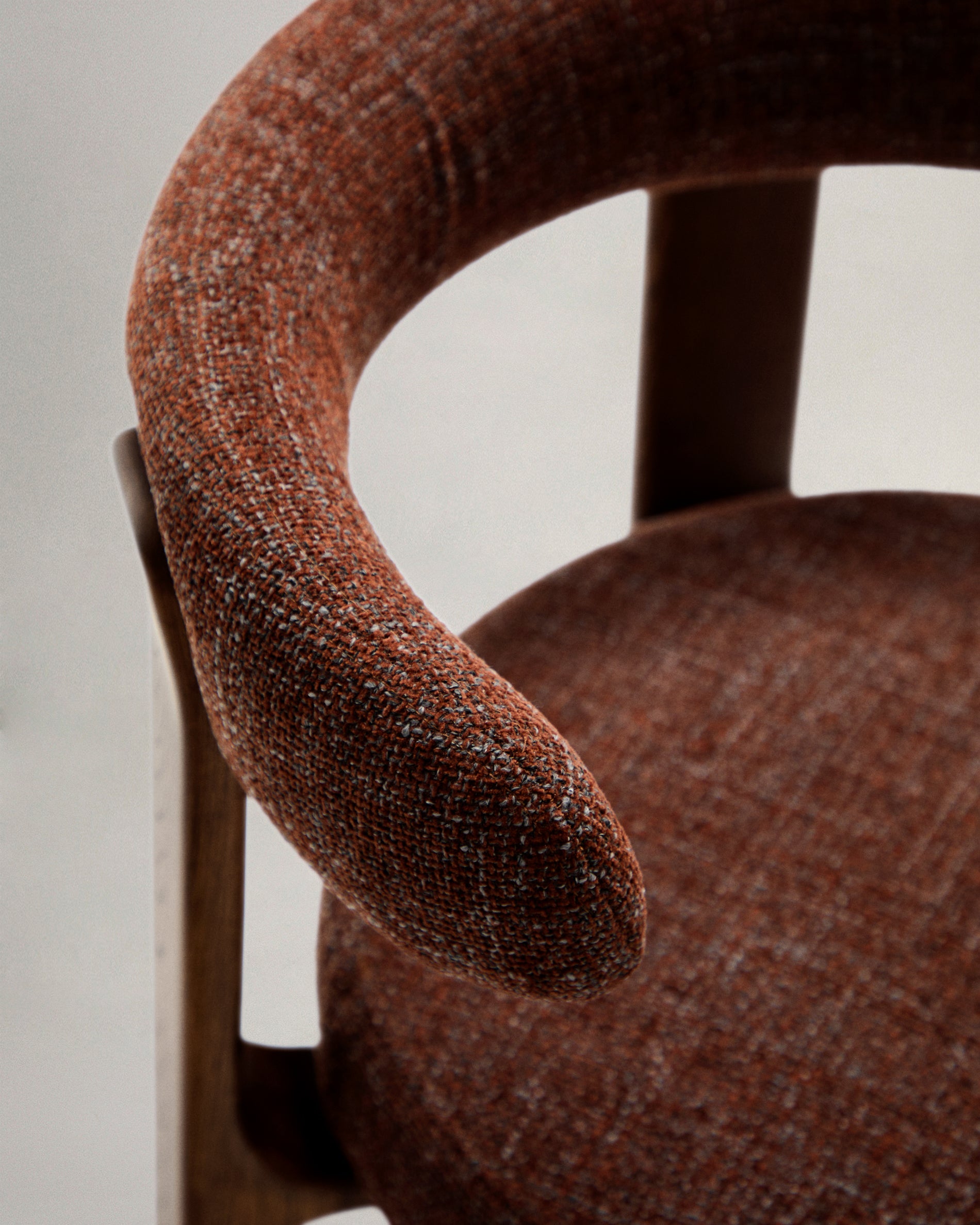 Granite fire-retardant chair in brown chenille and solid ash wood with walnut-coloured finish FSC 100% - Detail