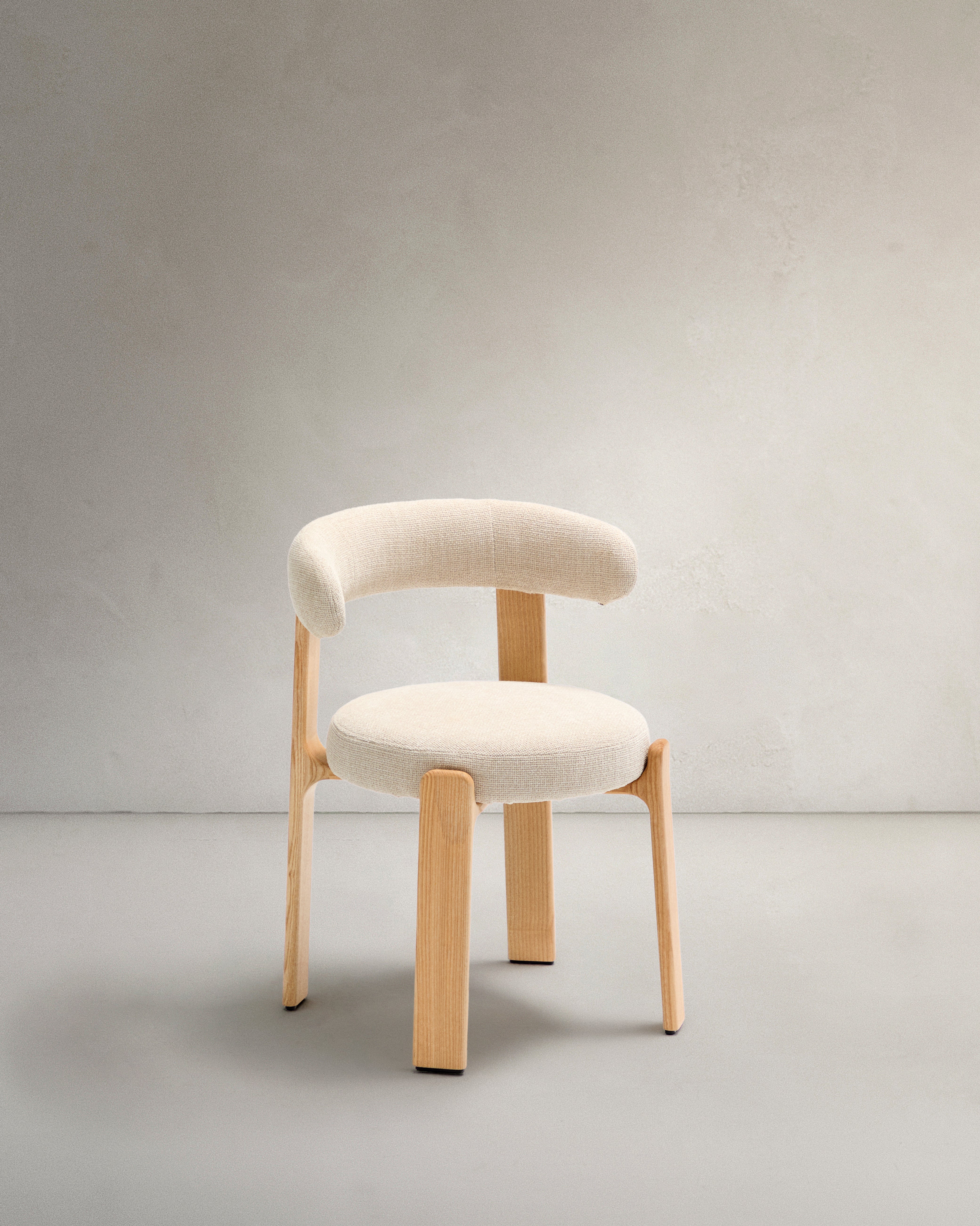 Granite fire-retardant chair in beige chenille and solid ash wood with natural-coloured finish FSC 100% - Product Image