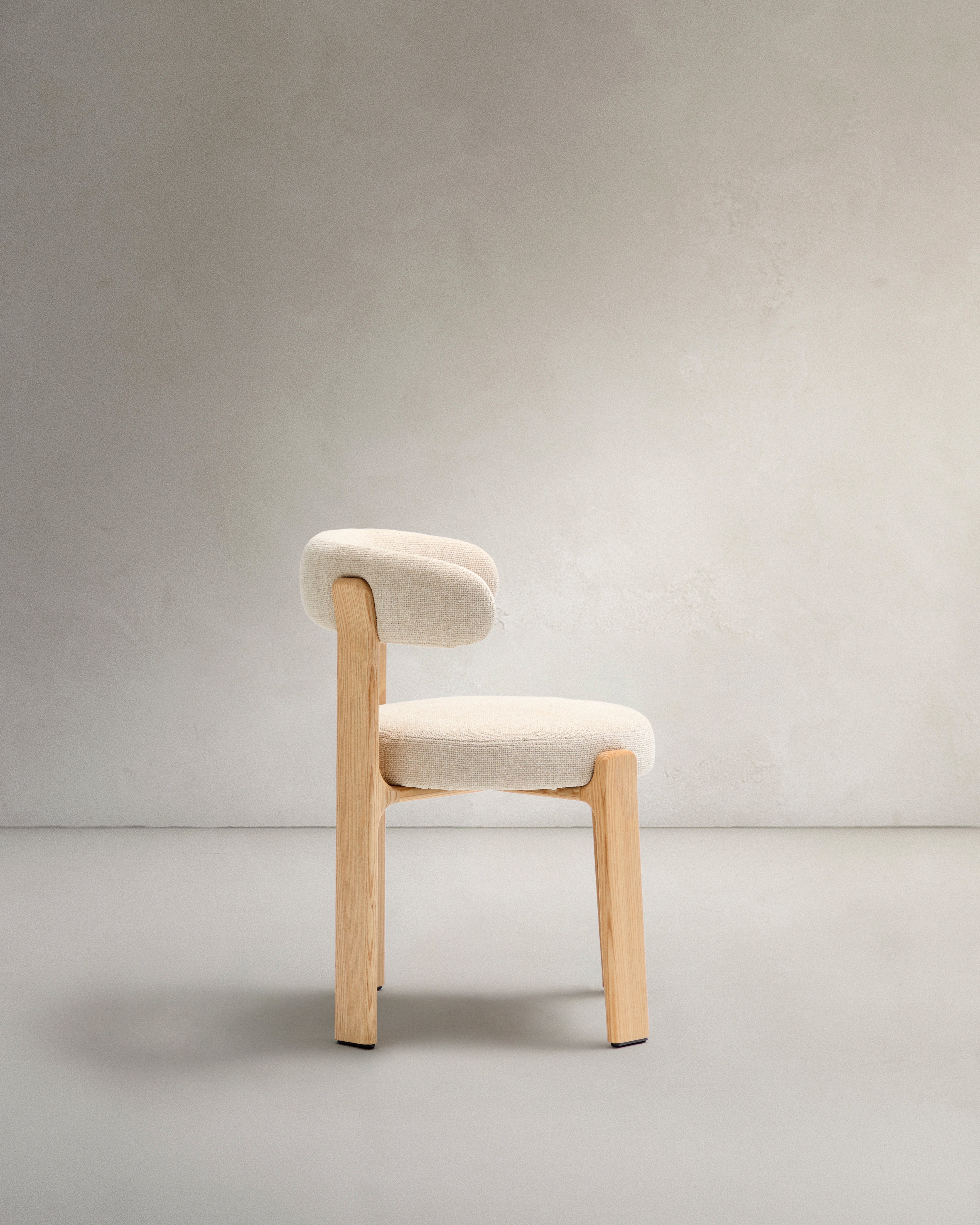 Granite fire-retardant chair in beige chenille and solid ash wood with natural-coloured finish FSC 100% - Product Image