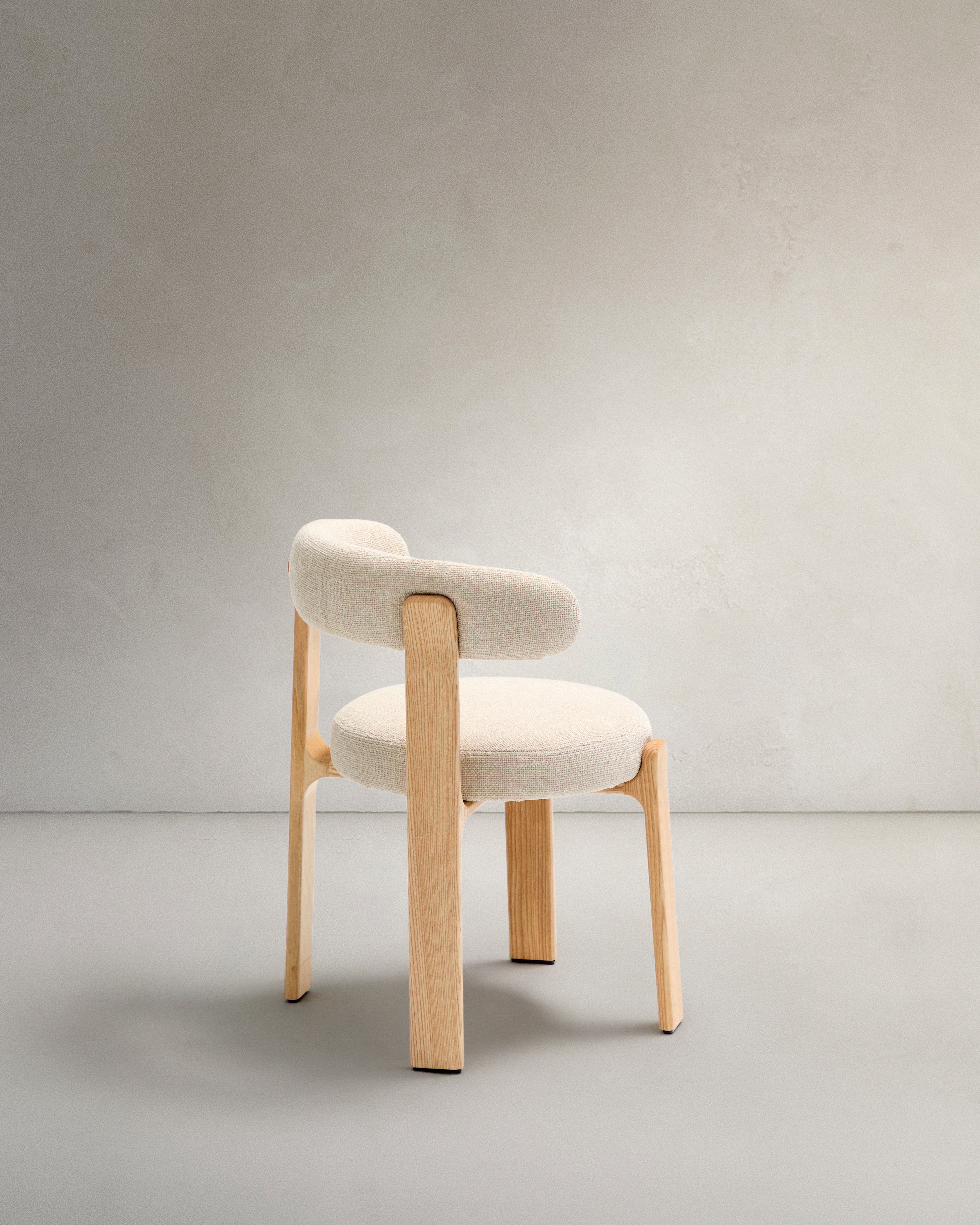 Granite fire-retardant chair in beige chenille and solid ash wood with natural-coloured finish FSC 100% - Product Image