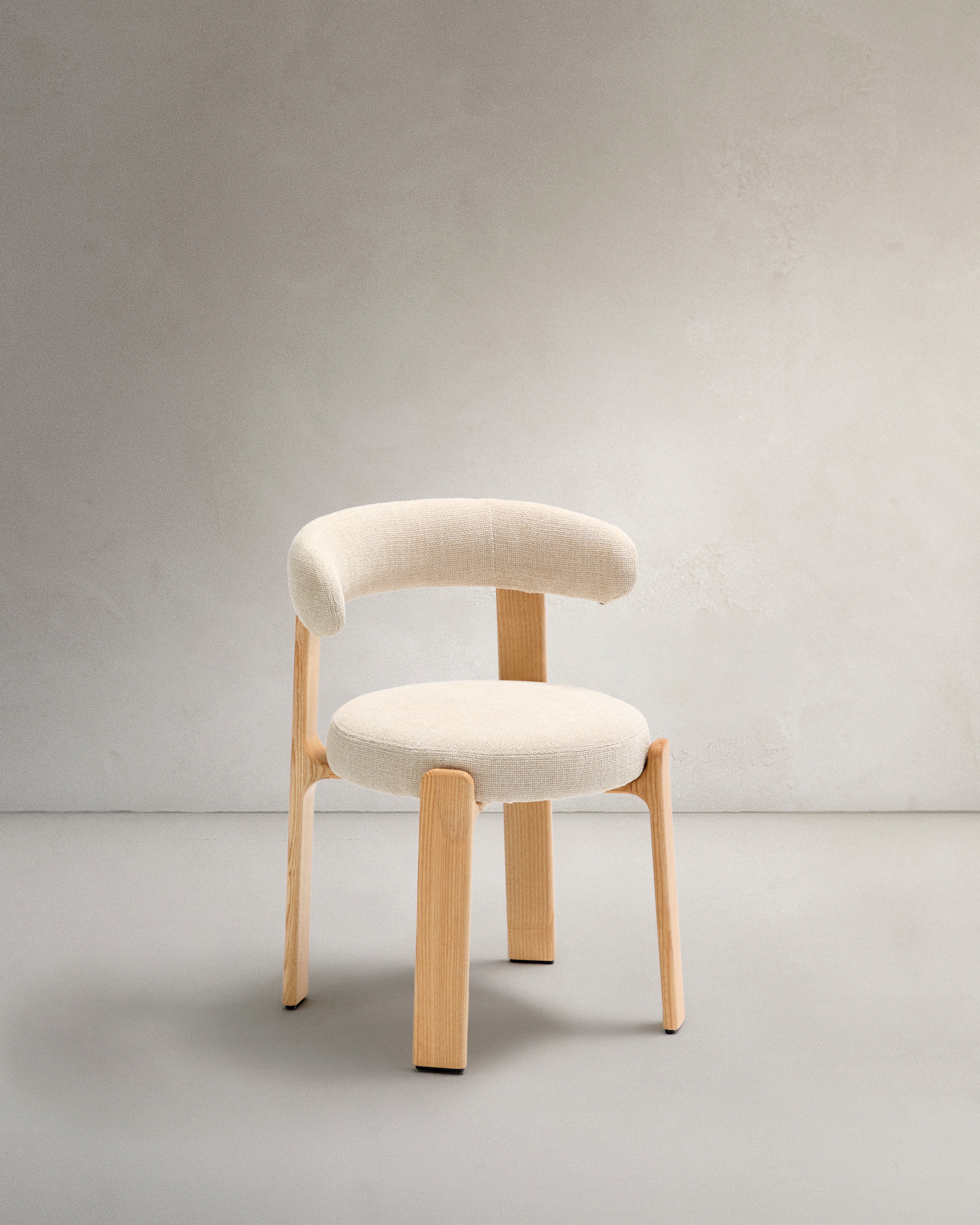 Granite chair with beige chenille and solid ash wood with natural finish, FSC 100%