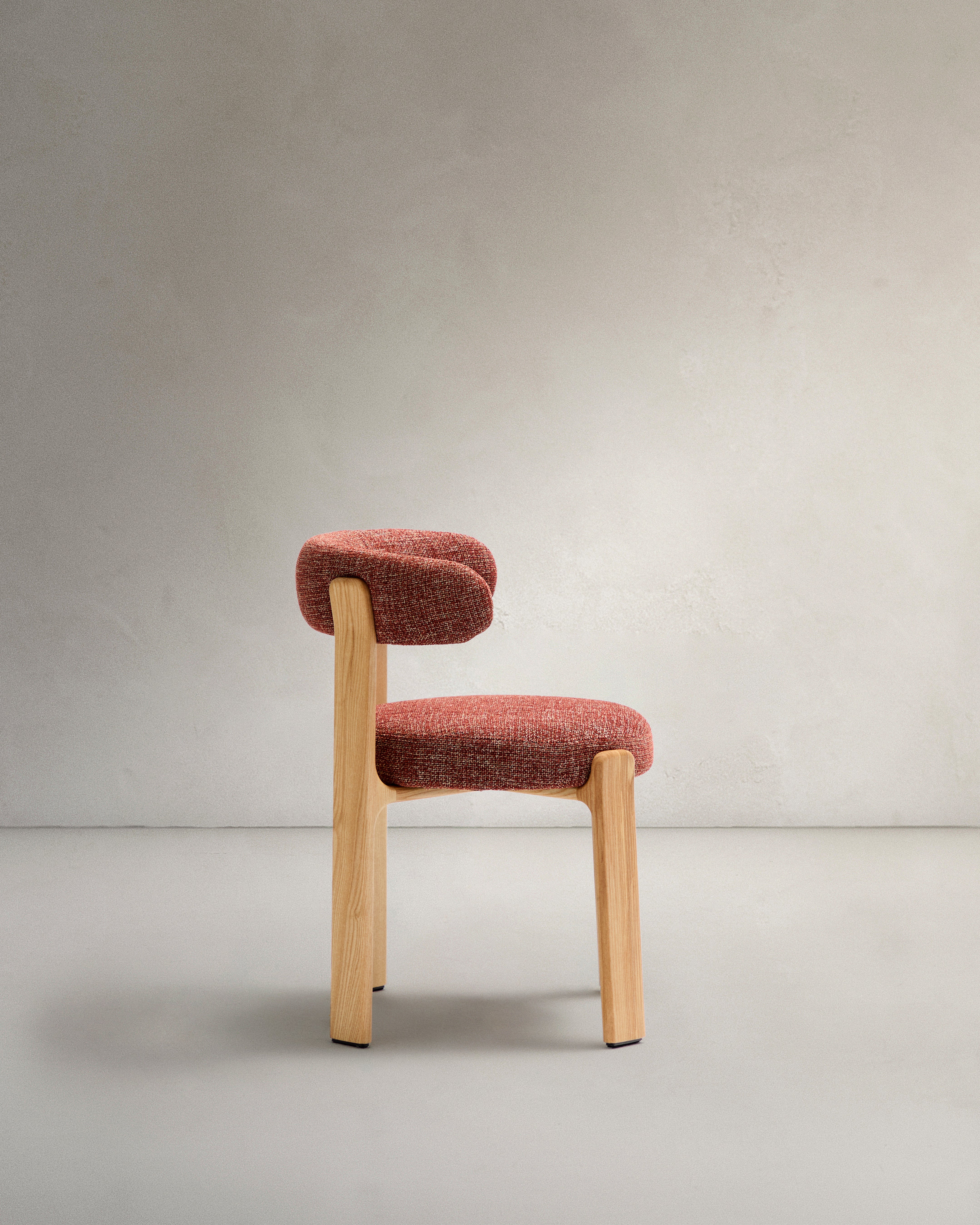 Granite fire-retardant chair in terracotta chenille and solid ash wood with natural-coloured finish FSC 100% - Product Image