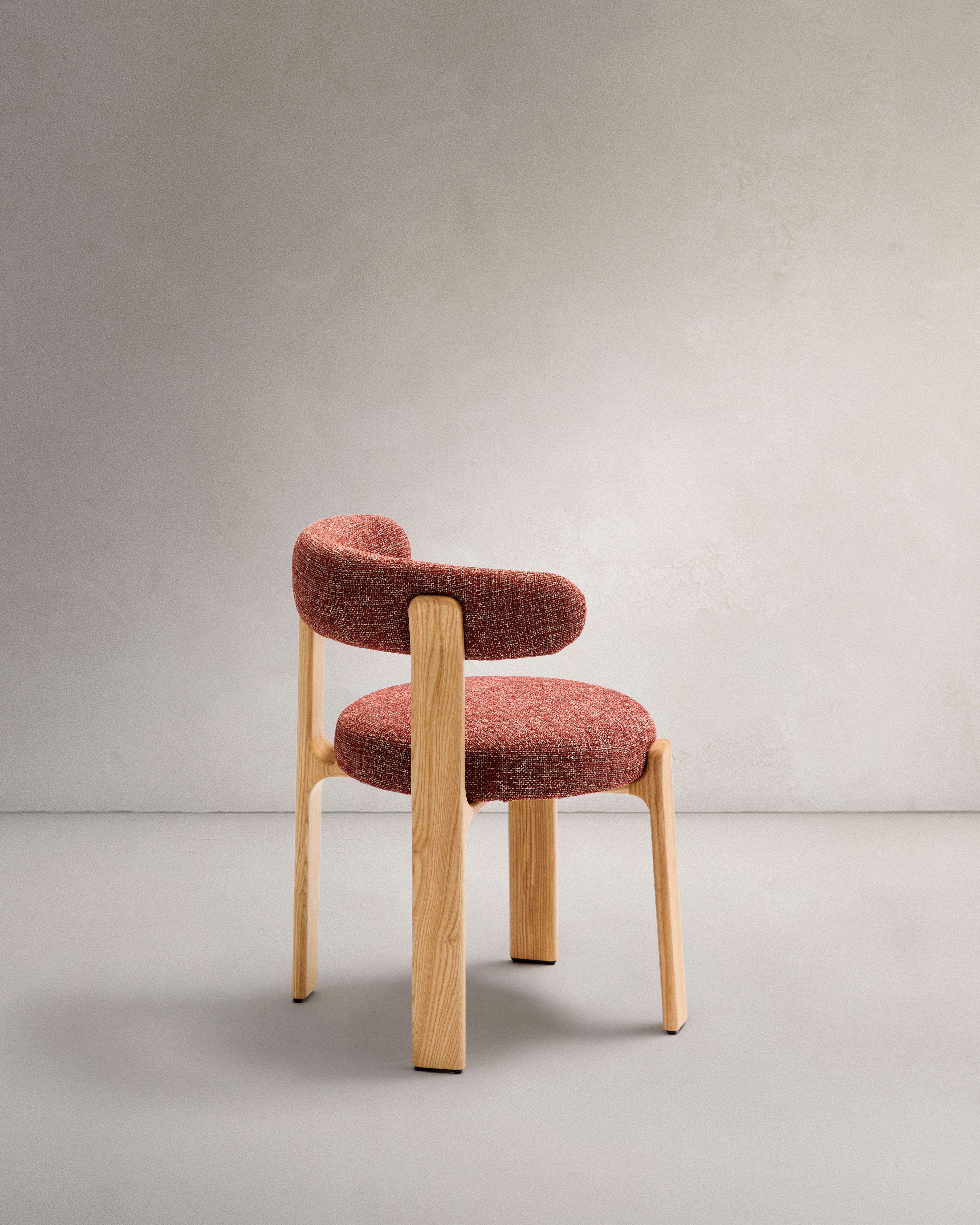 Granite fire-retardant chair in terracotta chenille and solid ash wood with natural-coloured finish FSC 100% - Product Image