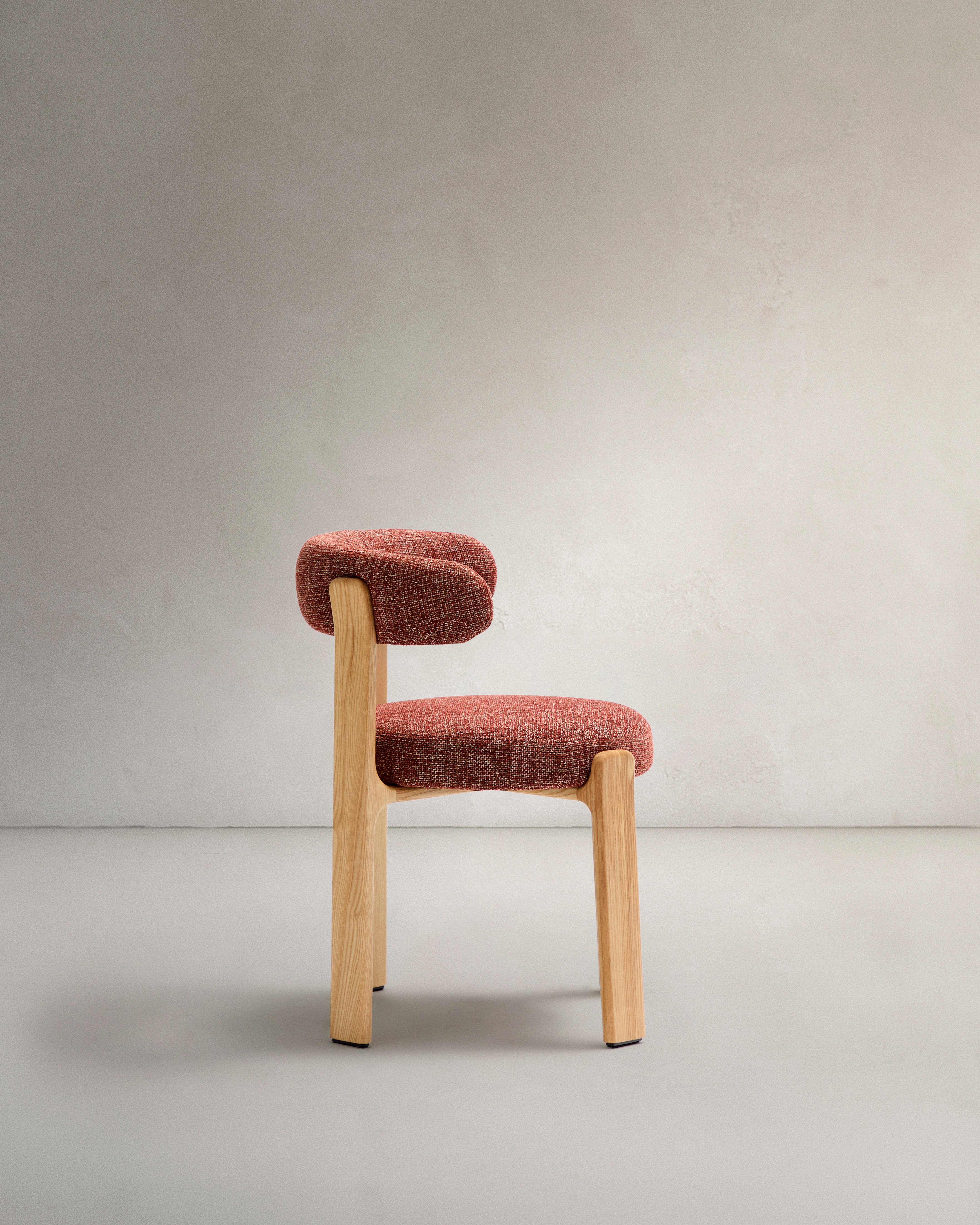 Granite chair with terracotta upholstery and natural finish solid ash wood FSC 100%