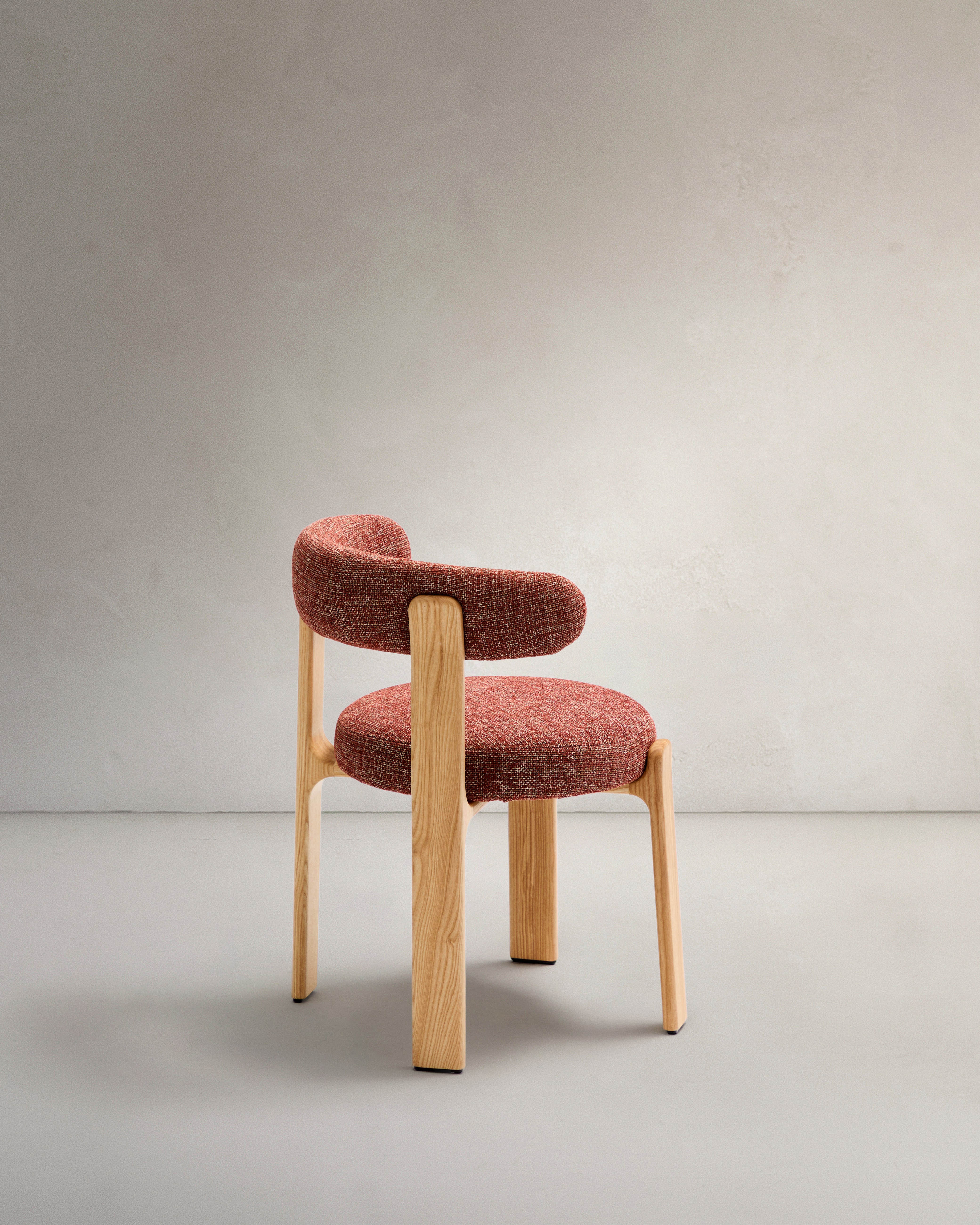 Granite chair with terracotta upholstery and natural finish solid ash wood FSC 100%