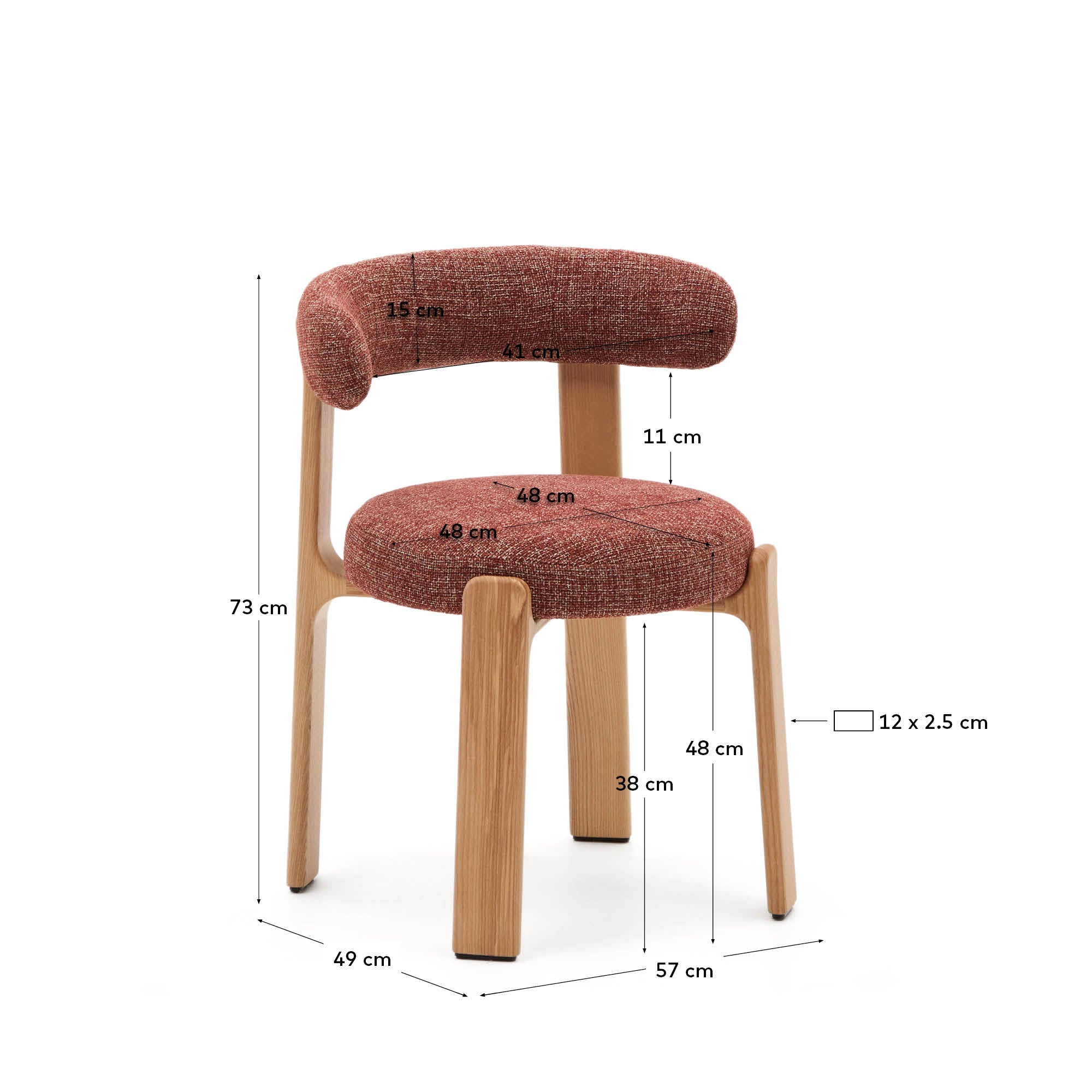 Granite chair  terracotta-coloured chenille and solid ash wood in a natural tone finish FSC 100% - Measurements