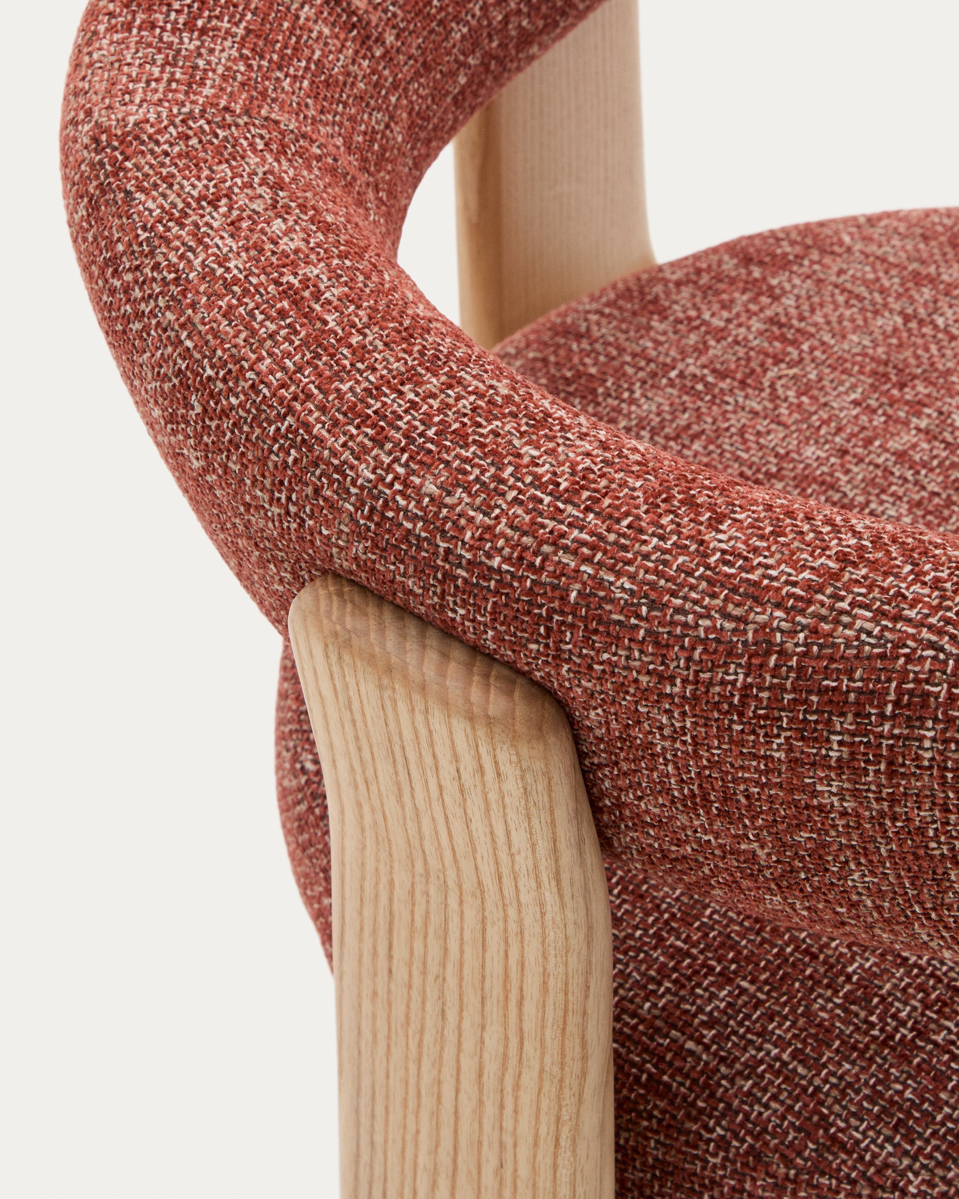 Granite chair  terracotta-coloured chenille and solid ash wood in a natural tone finish FSC 100% - Detail