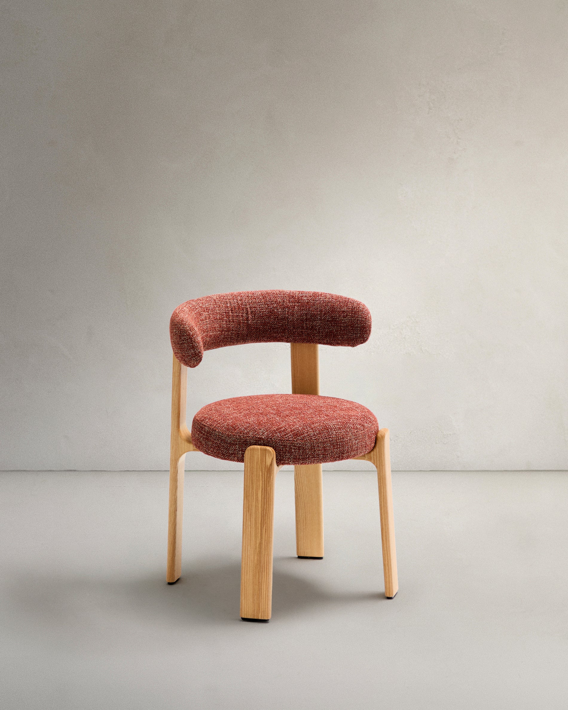 Granite chair  terracotta-coloured chenille and solid ash wood in a natural tone finish FSC 100% - Product View