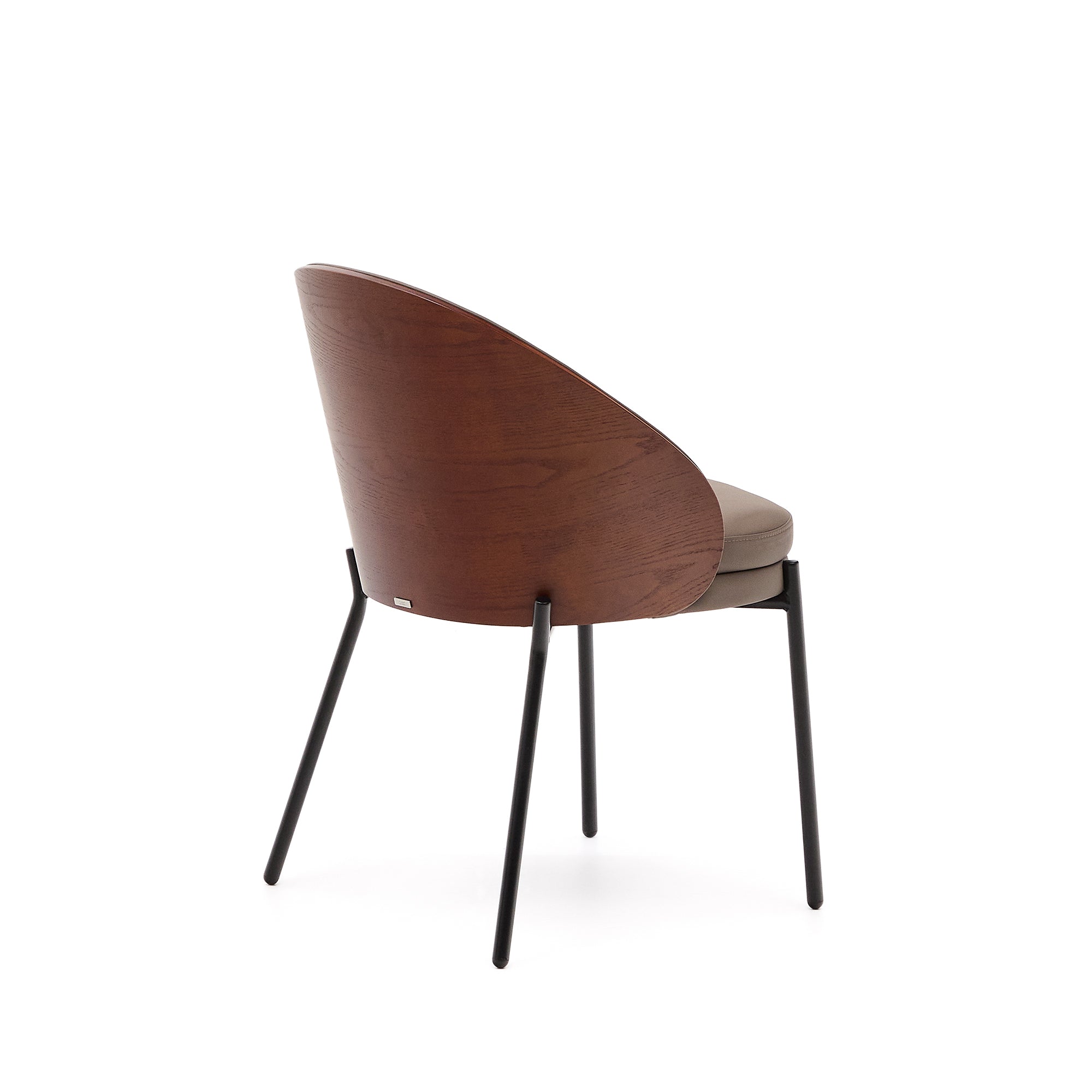 Eamy chair in brown faux leather, ash veneer with walnut and black metal finish - Product Image