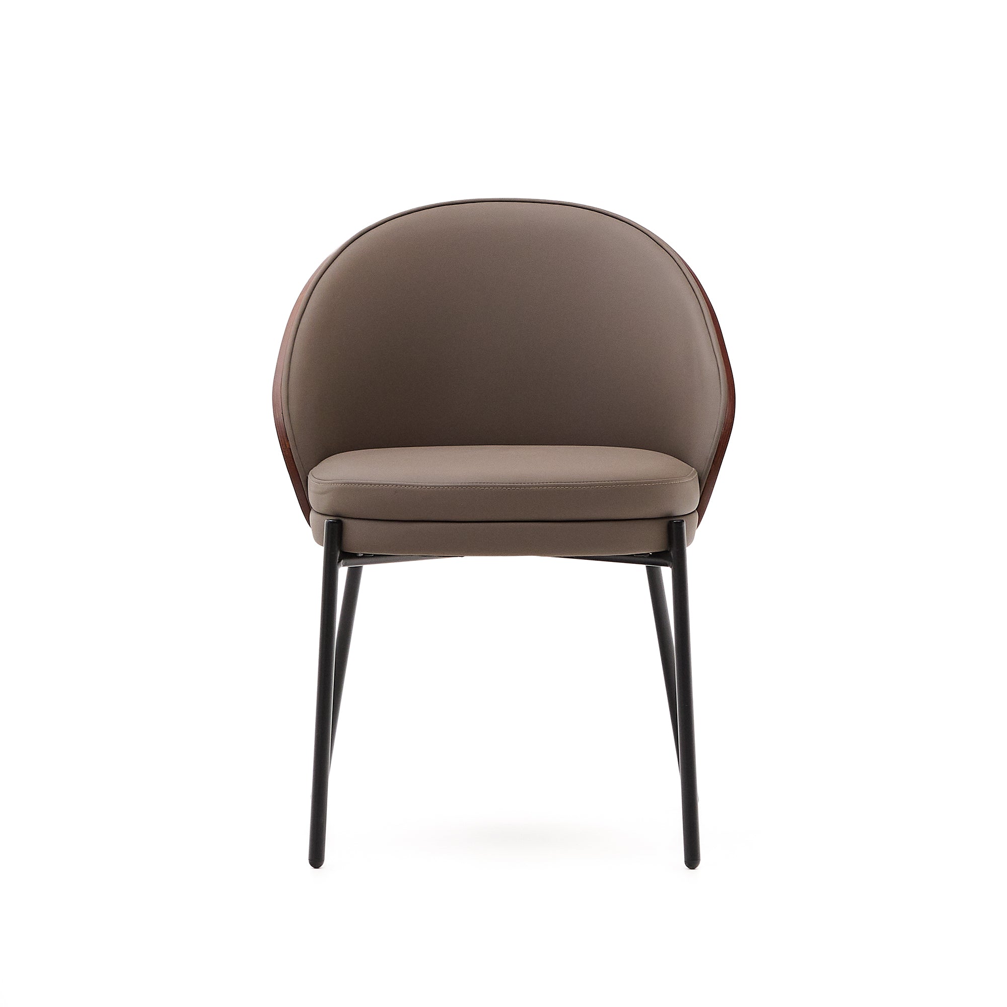 Eamy chair in brown faux leather, ash veneer with walnut and black metal finish - Product Image