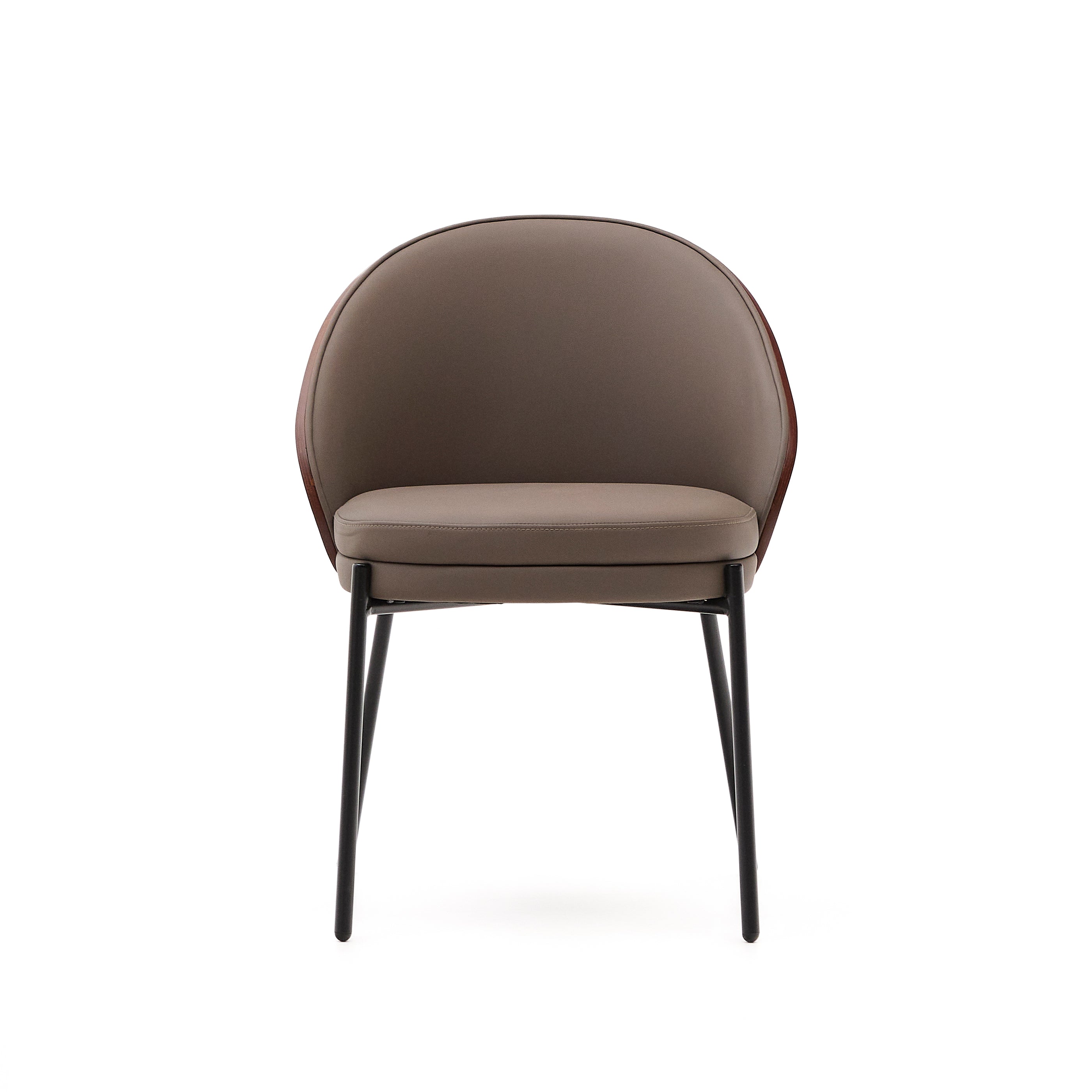 Eamy chair in brown faux leather, ash veneer with walnut and black metal finish - Product Image