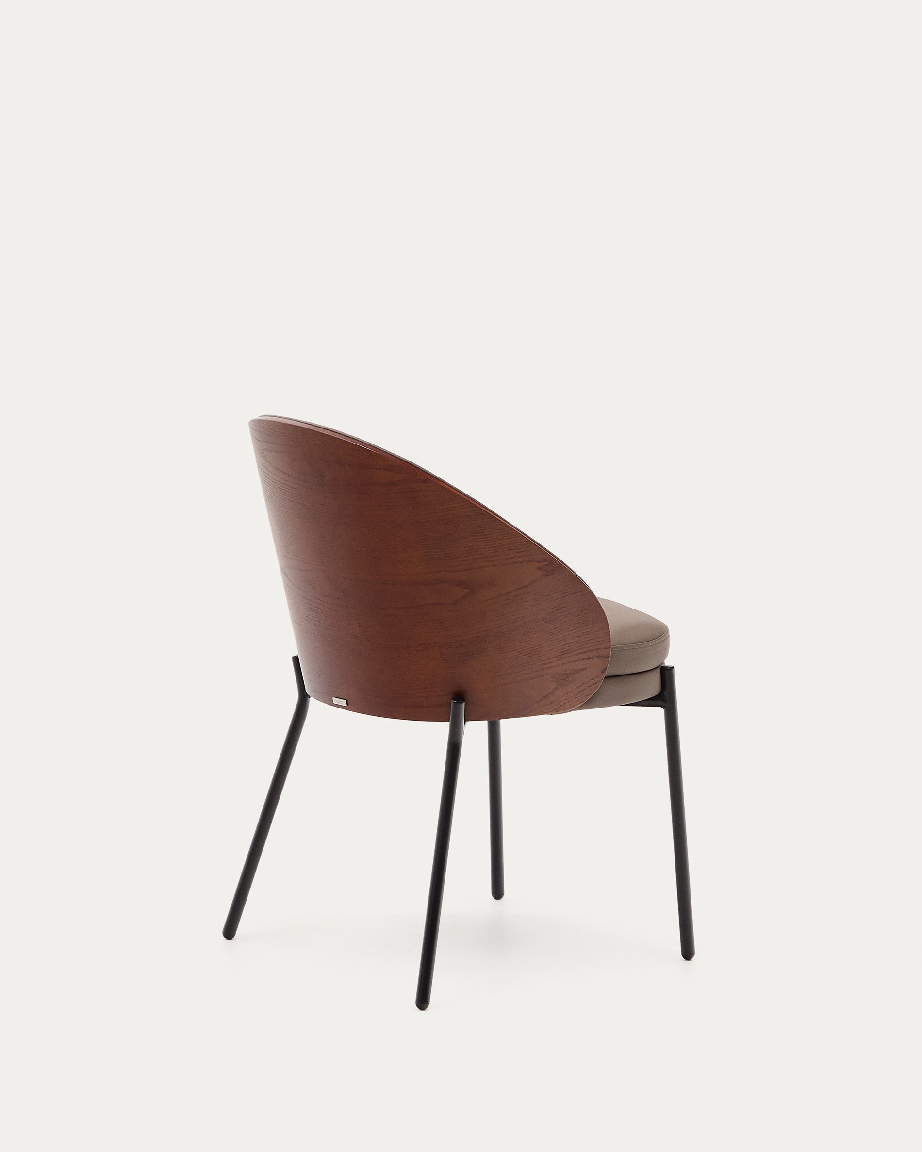Eamy chair in brown faux leather, ash veneer with walnut and black metal finish - Product View