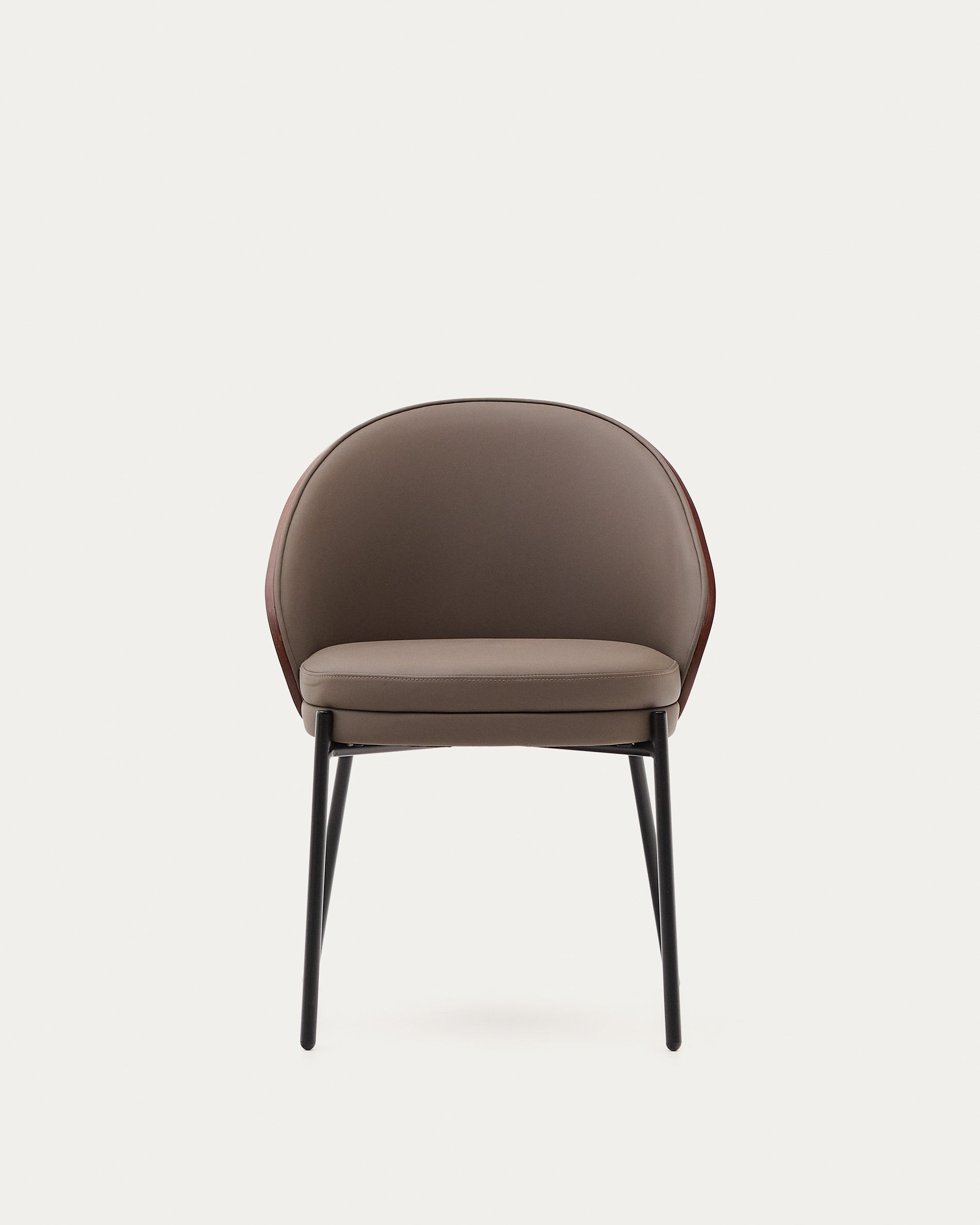Eamy chair in brown faux leather, ash veneer with walnut and black metal finish - Product View