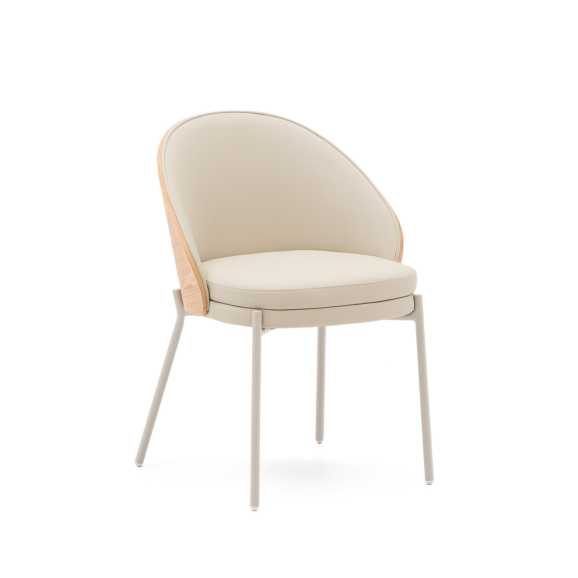 Eamy beige faux leather chair, ash veneer with natural finish and beige metal - Product Image