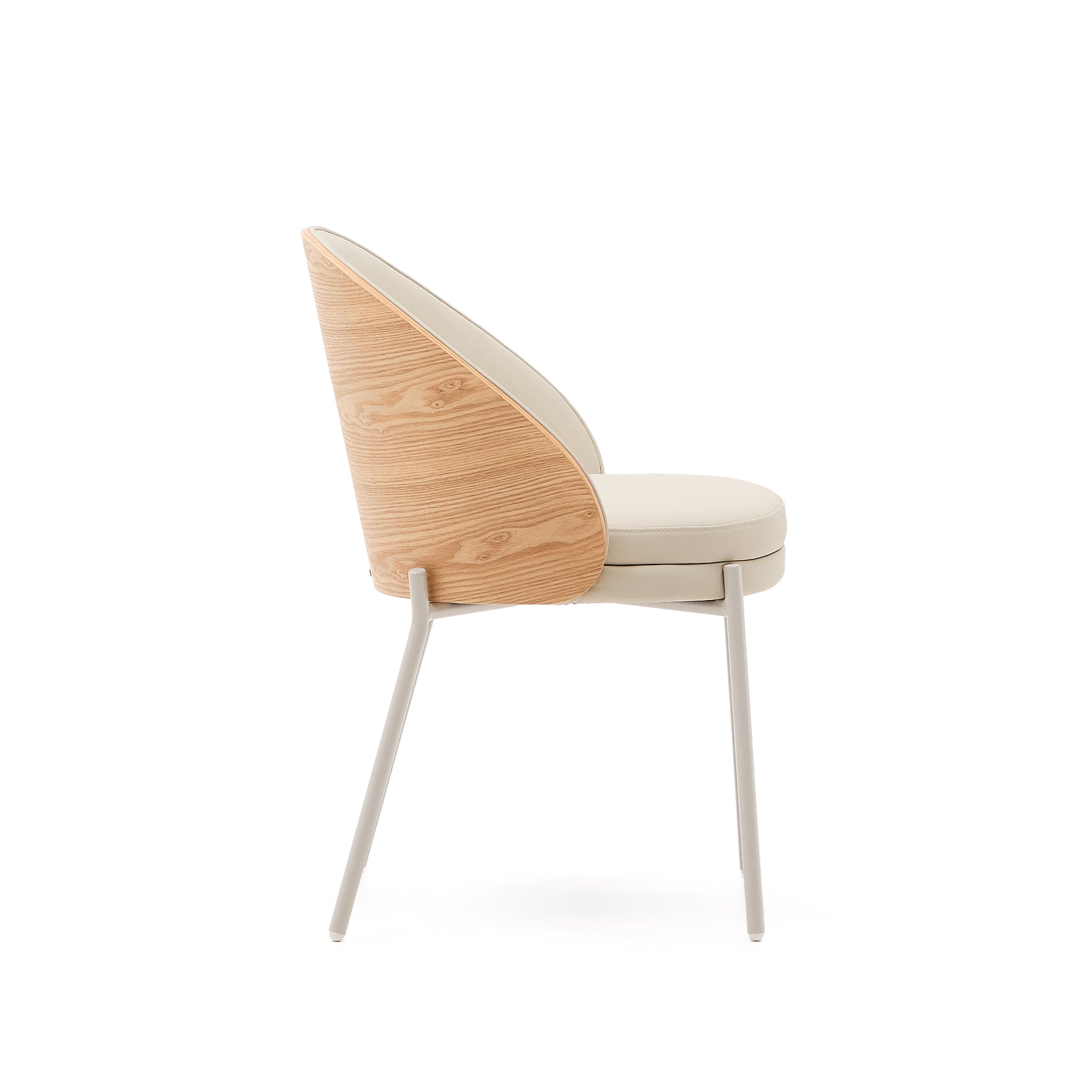Eamy beige faux leather chair, ash veneer with natural finish and beige metal - Product Image
