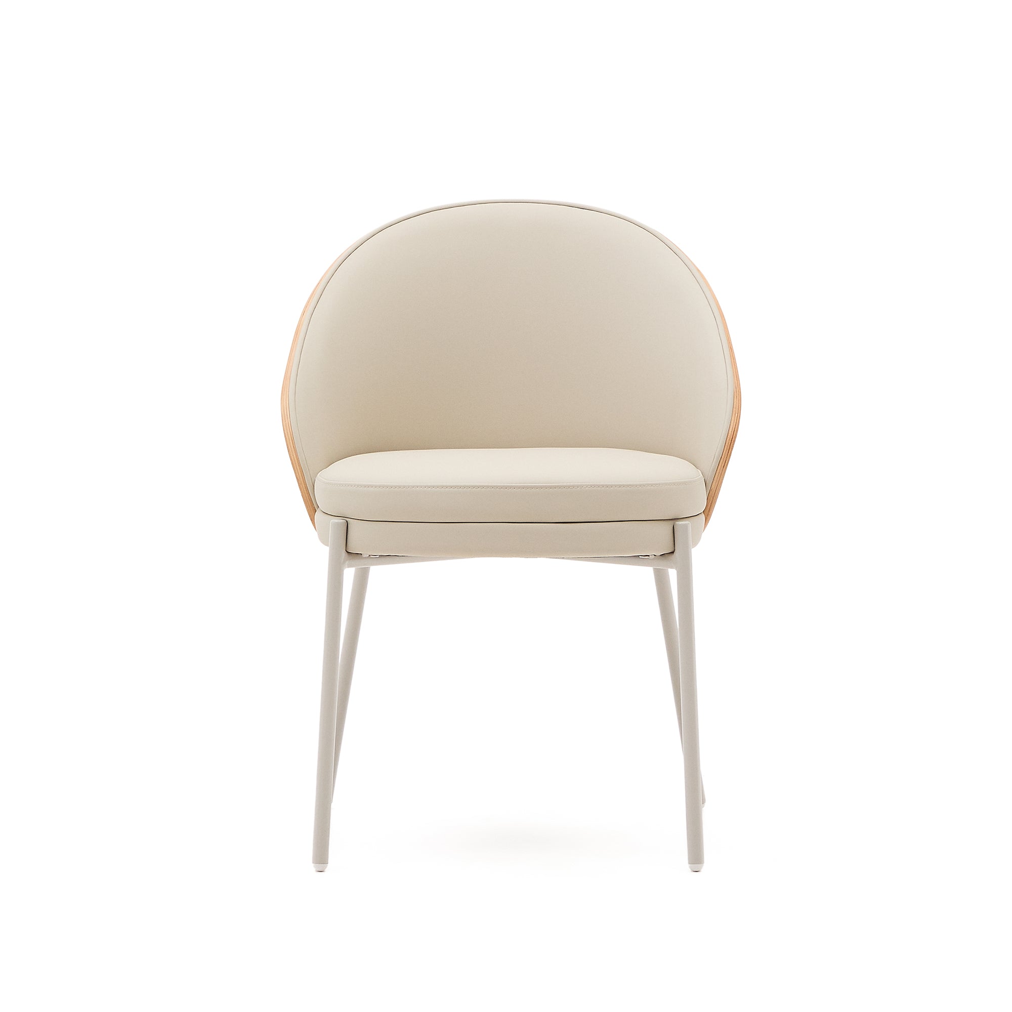 Eamy beige faux leather chair, ash veneer with natural finish and beige metal - Product Image