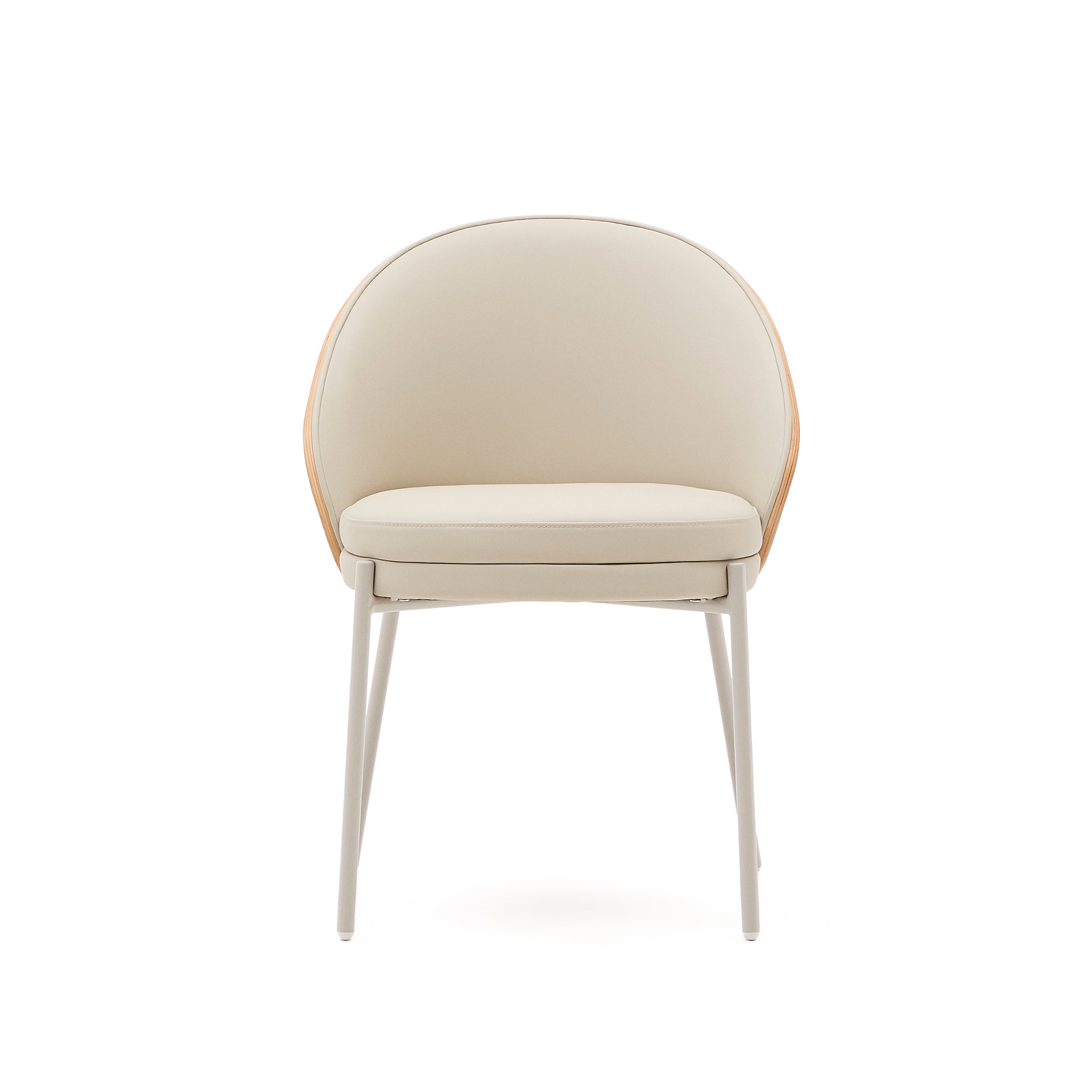 Eamy beige faux leather chair, ash veneer with natural finish and beige metal - Product Image