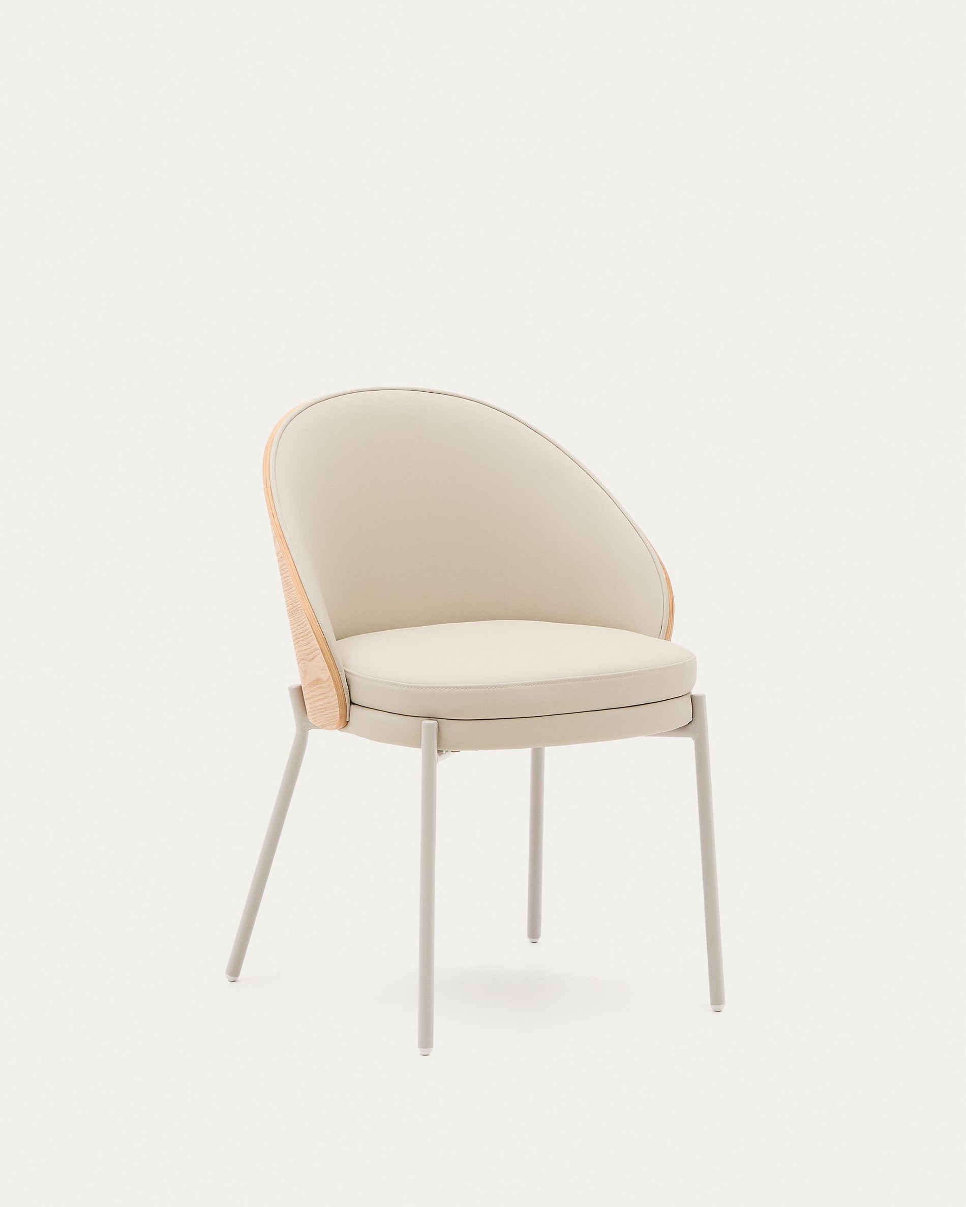 Eamy beige faux leather chair, ash veneer with natural finish and beige metal - Product View