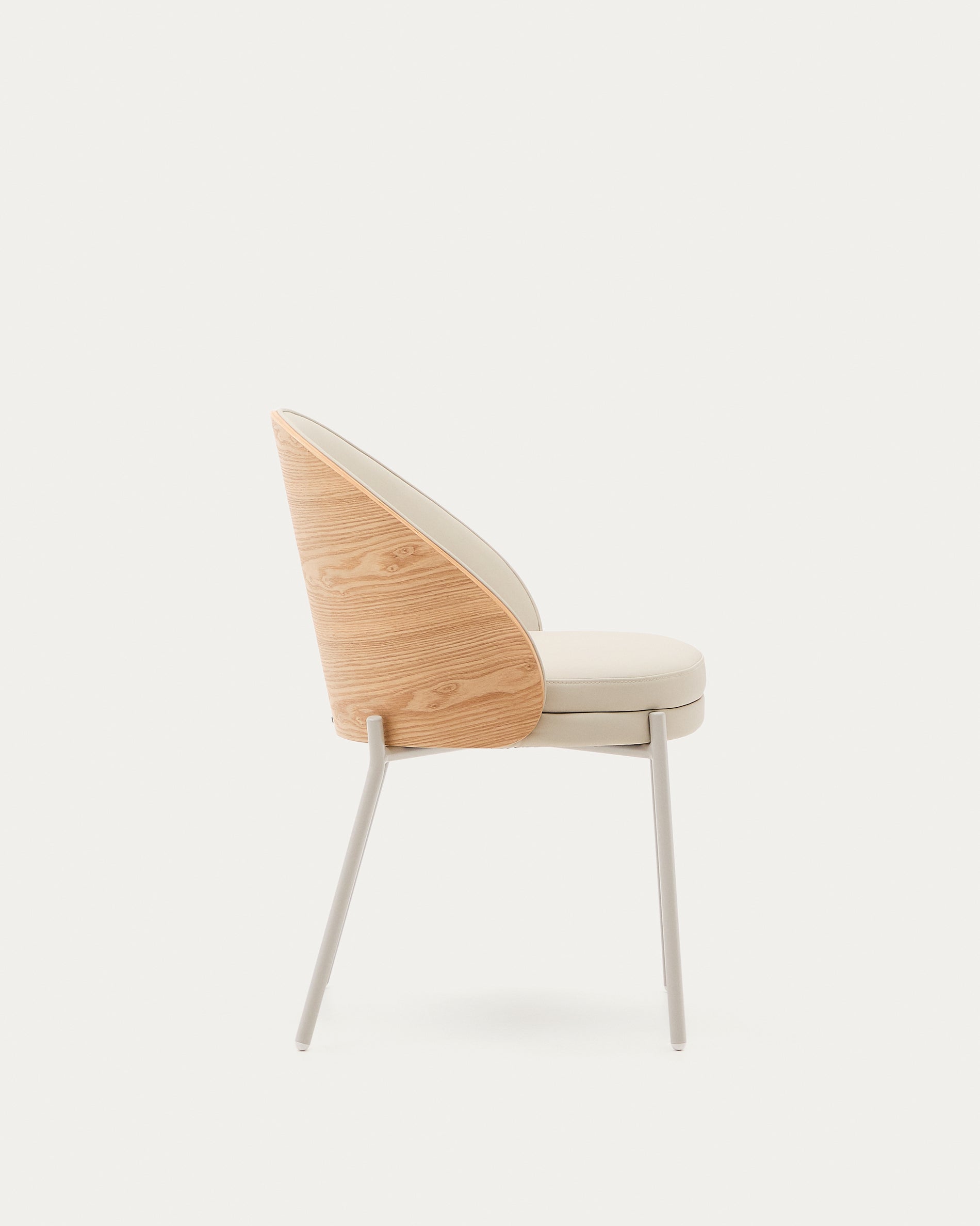 Eamy beige faux leather chair, ash veneer with natural finish and beige metal - Product View