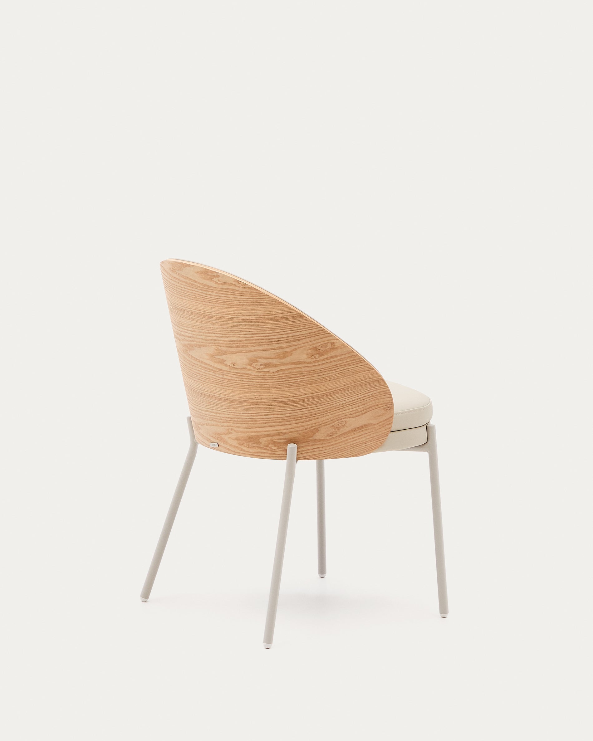 Eamy beige faux leather chair, ash veneer with natural finish and beige metal - Product View