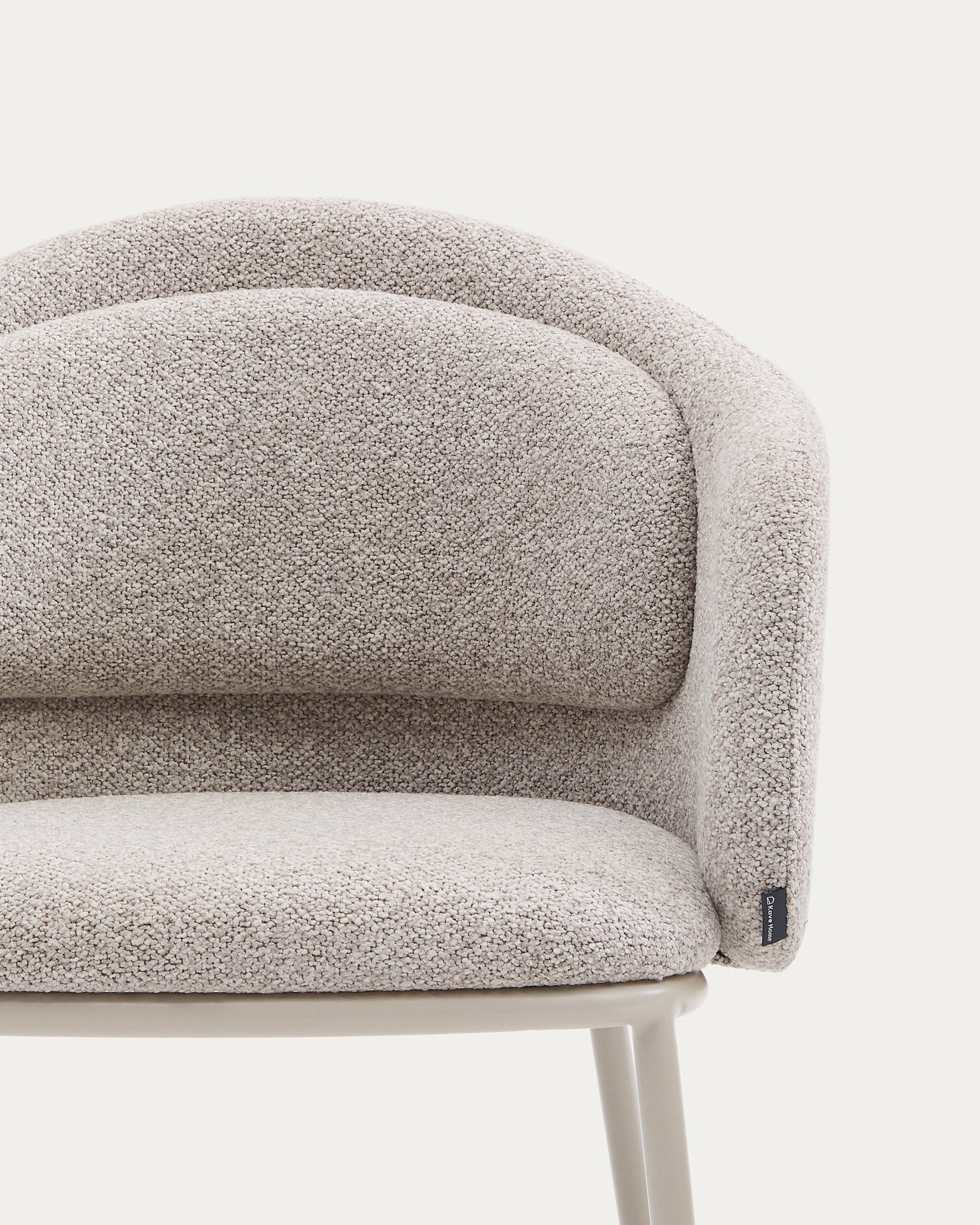 Idaira chair in thick beige chenille and steel legs in a beige finish, FSC Mix Credit - Detail