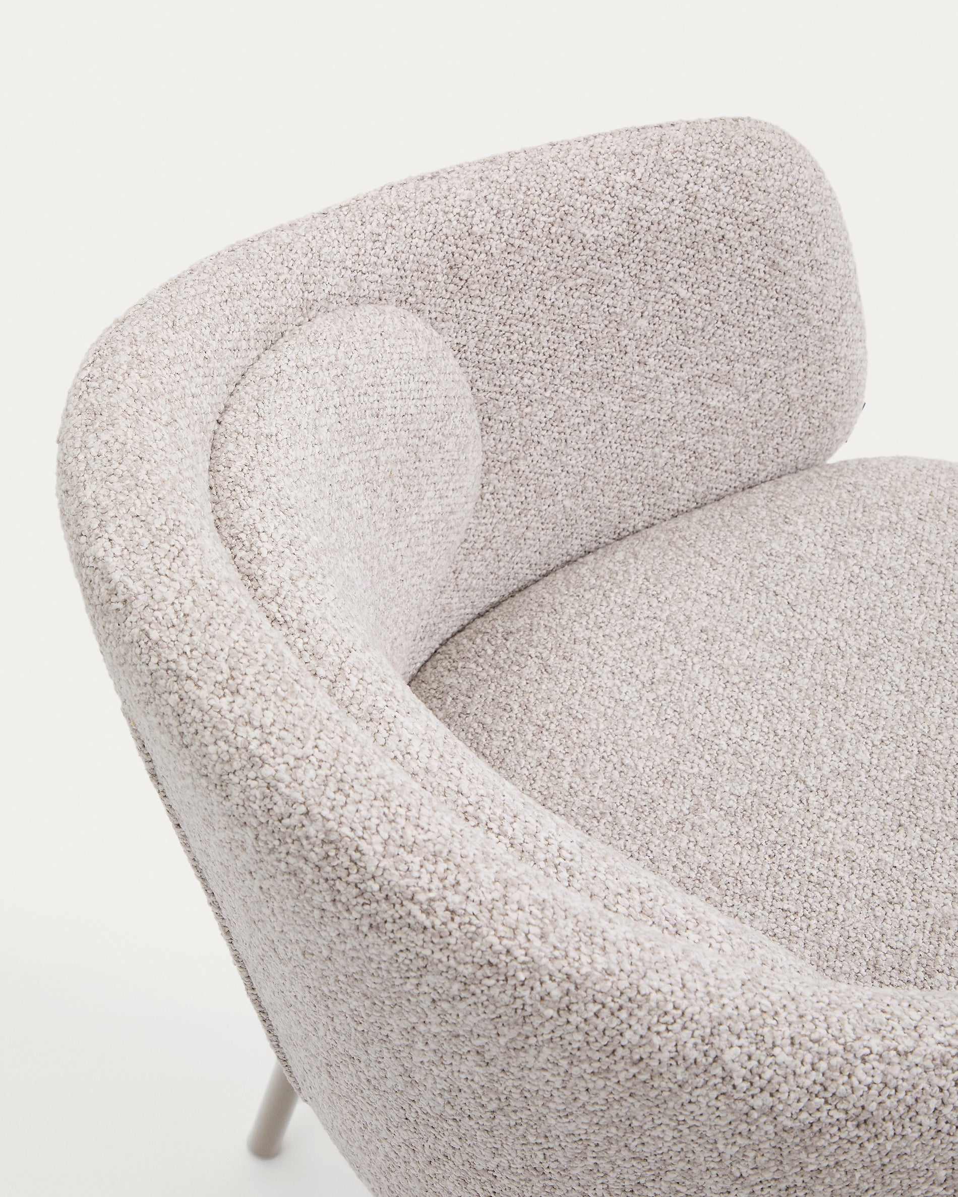 Idaira chair in thick beige chenille and steel legs in a beige finish, FSC Mix Credit - Detail