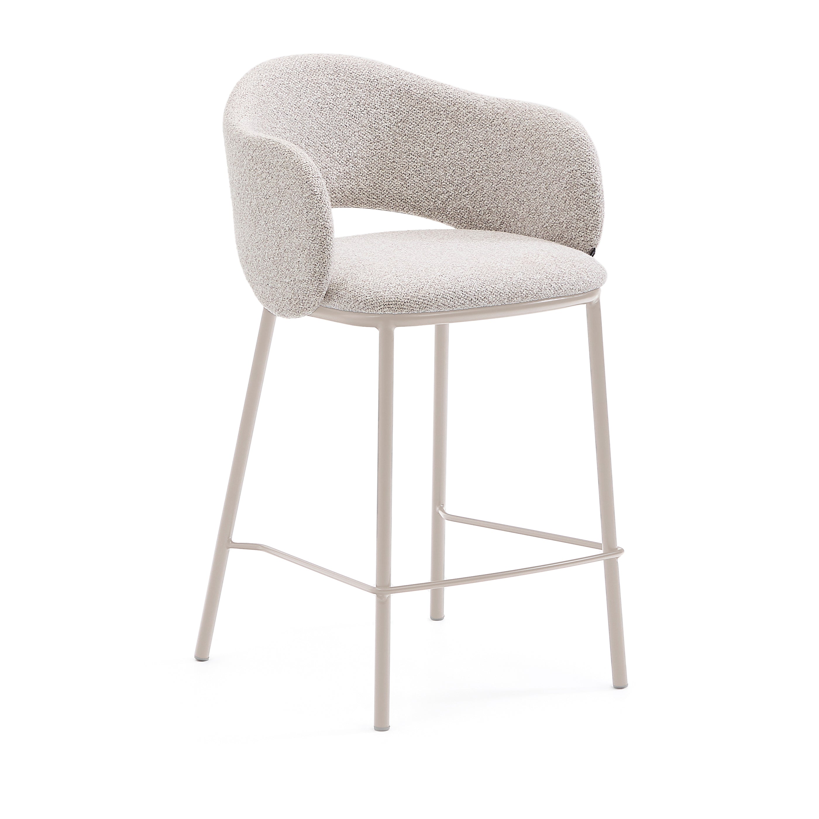 Maina stool in thick beige chenille and steel legs in a beige finish, FSC Mix Credit, 65 cm - Product Image