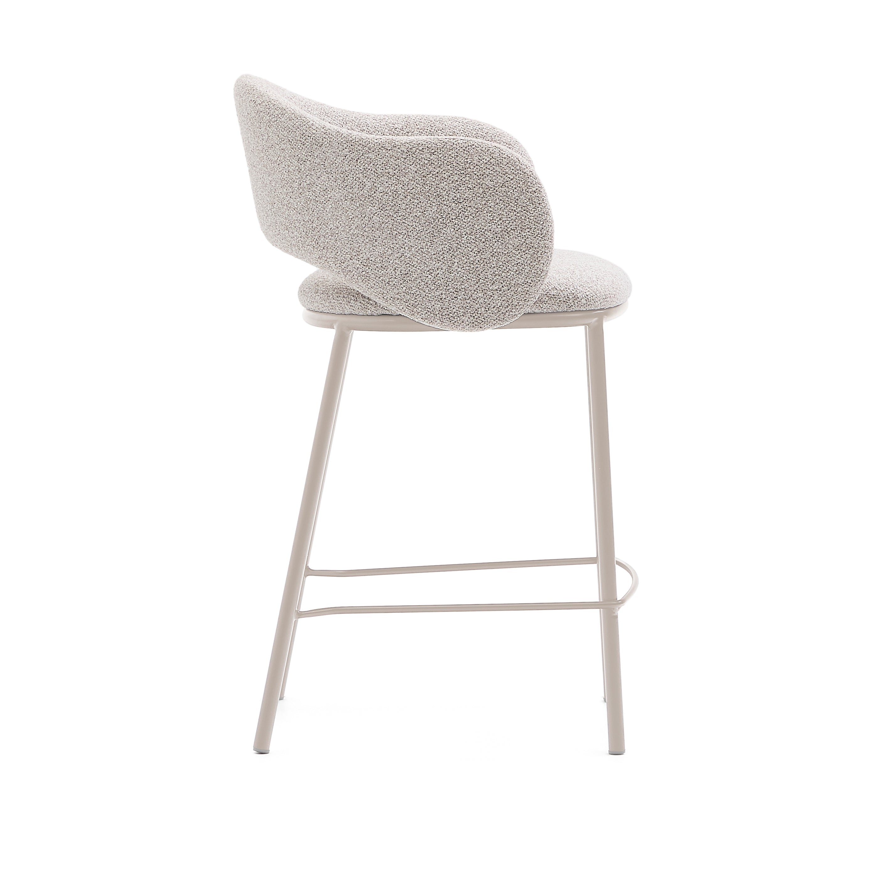 Maina stool in thick beige chenille and steel legs in a beige finish, FSC Mix Credit, 65 cm - Product Image