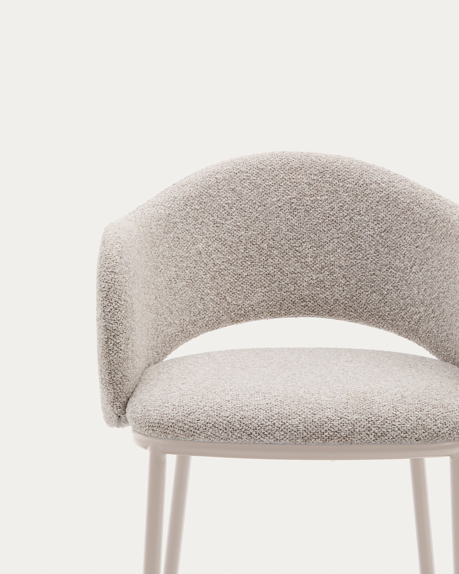 Maina stool in thick beige chenille and steel legs in a beige finish, FSC Mix Credit, 65 cm - Detail
