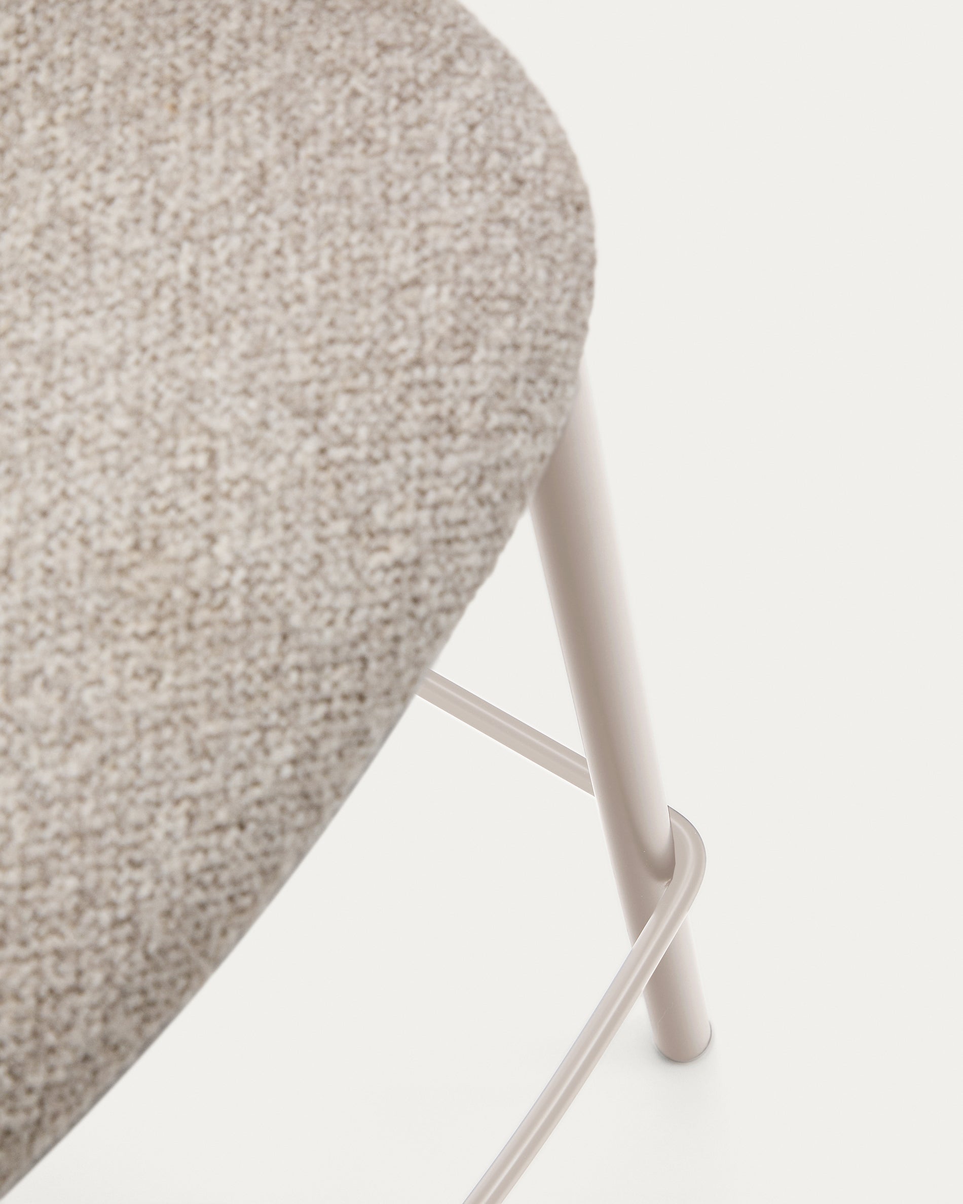 Maina stool in thick beige chenille and steel legs in a beige finish, FSC Mix Credit, 65 cm - Detail
